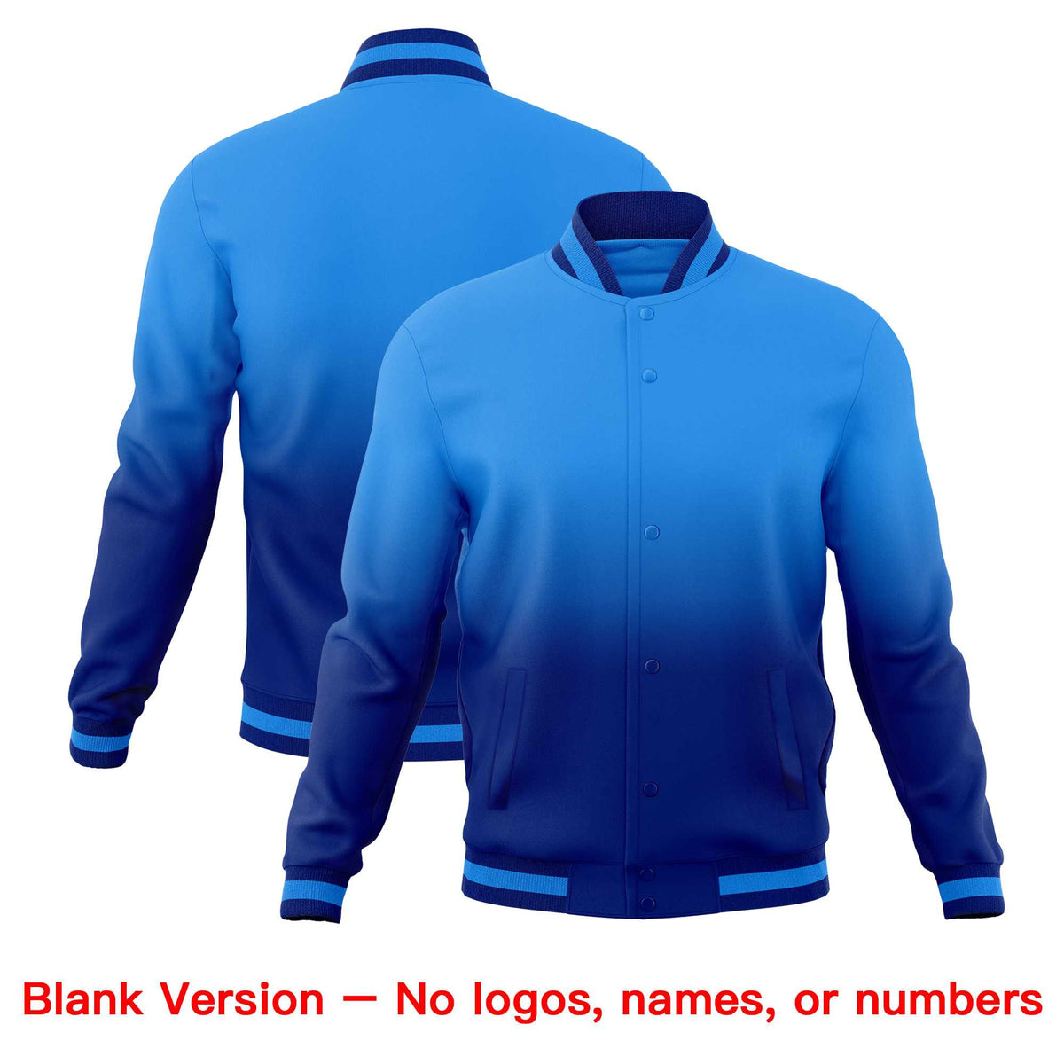 Custom Powder Blue Royal Full-Snap Varsity Personalization Gradient Fashion Letterman Jacket| KXKSHOP
