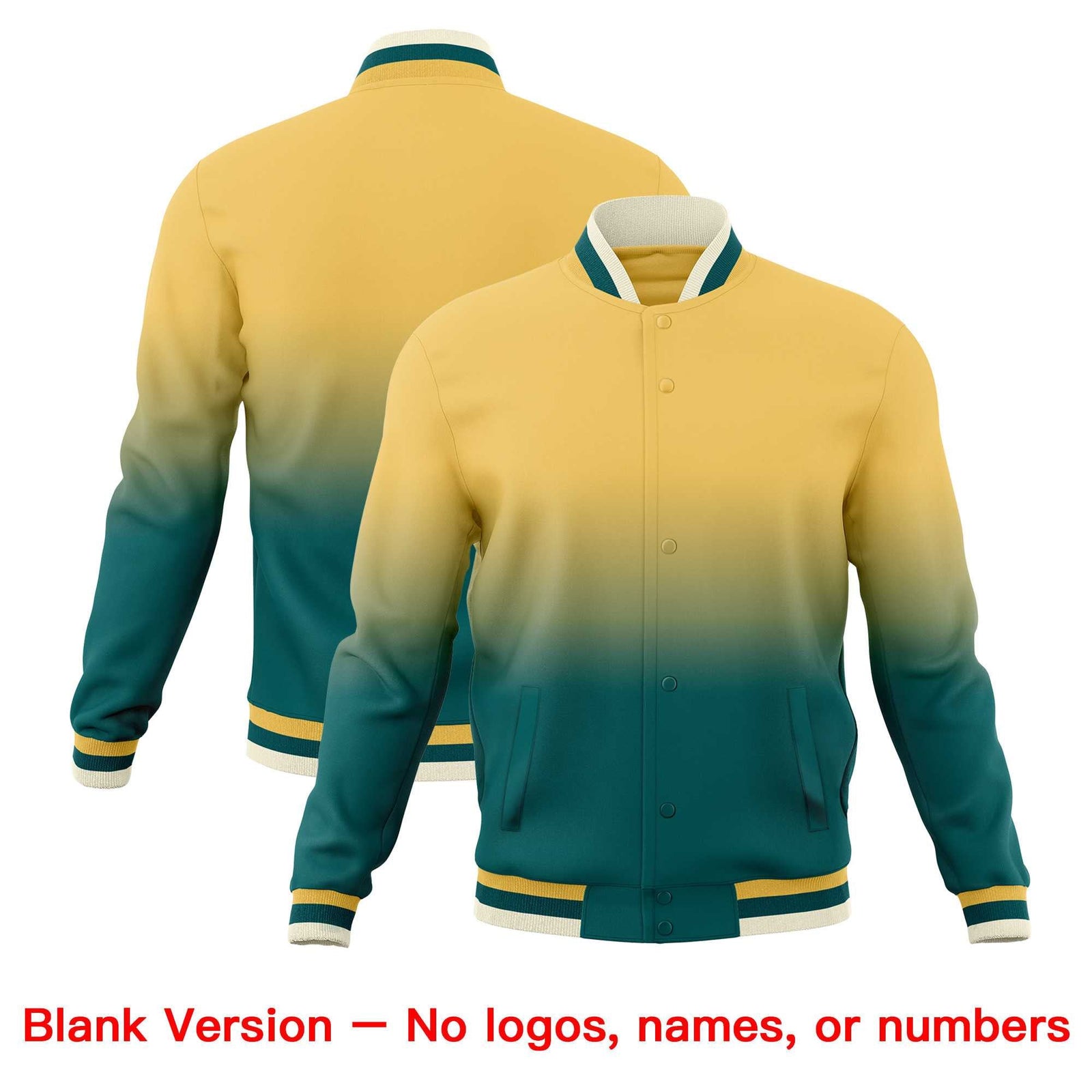 Custom Khaki Teal Full-Snap Varsity Personalization Gradient Fashion Letterman Jacket| KXKSHOP