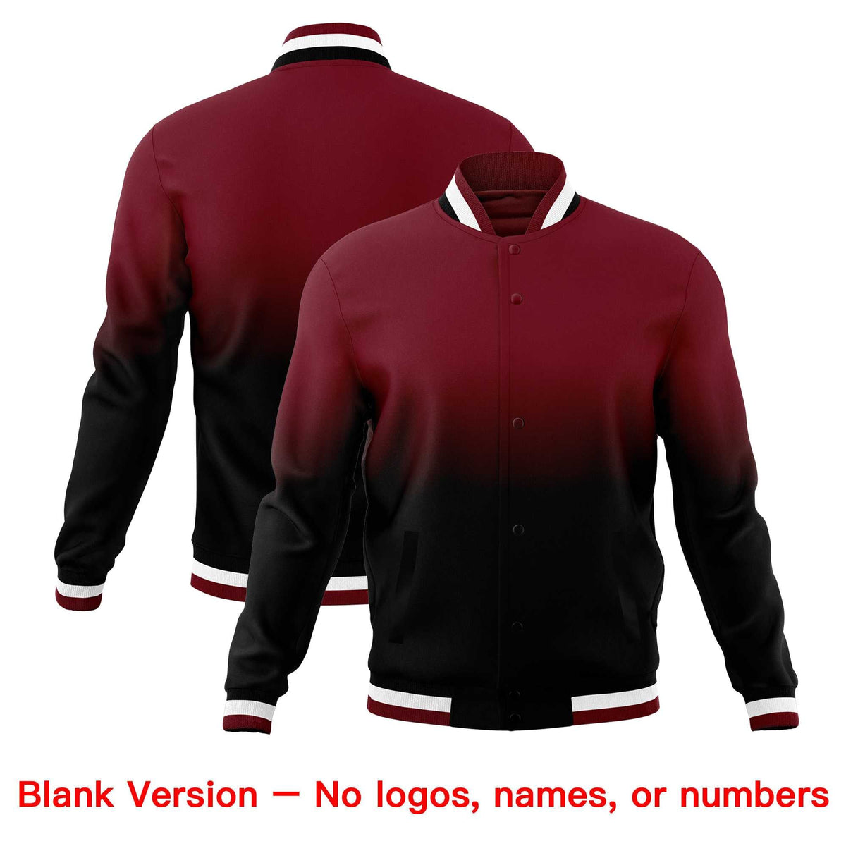 Custom Crimson Black Full-Snap Varsity Personalization Gradient Fashion Letterman Jacket
