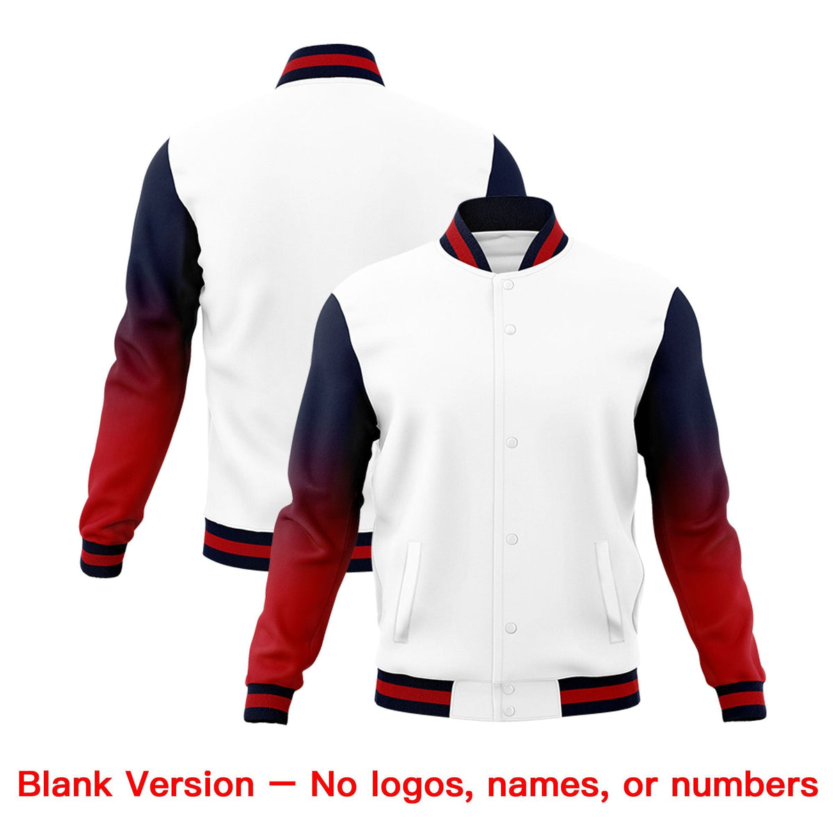 Custom White Red Black Full-Snap Varsity Raglan Sleeves Gradient Letterman Jacket