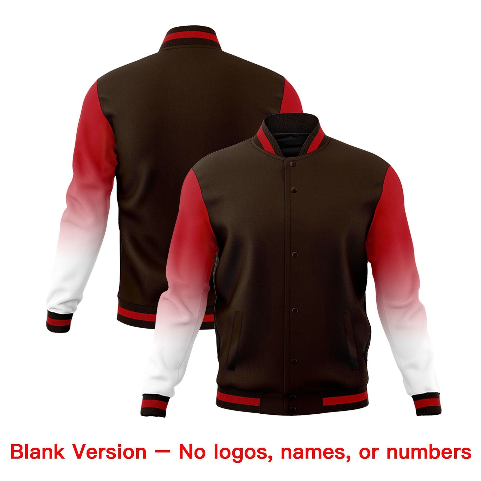 Custom Brown White Red Full-Snap Varsity Raglan Sleeves Gradient Letterman Jacket