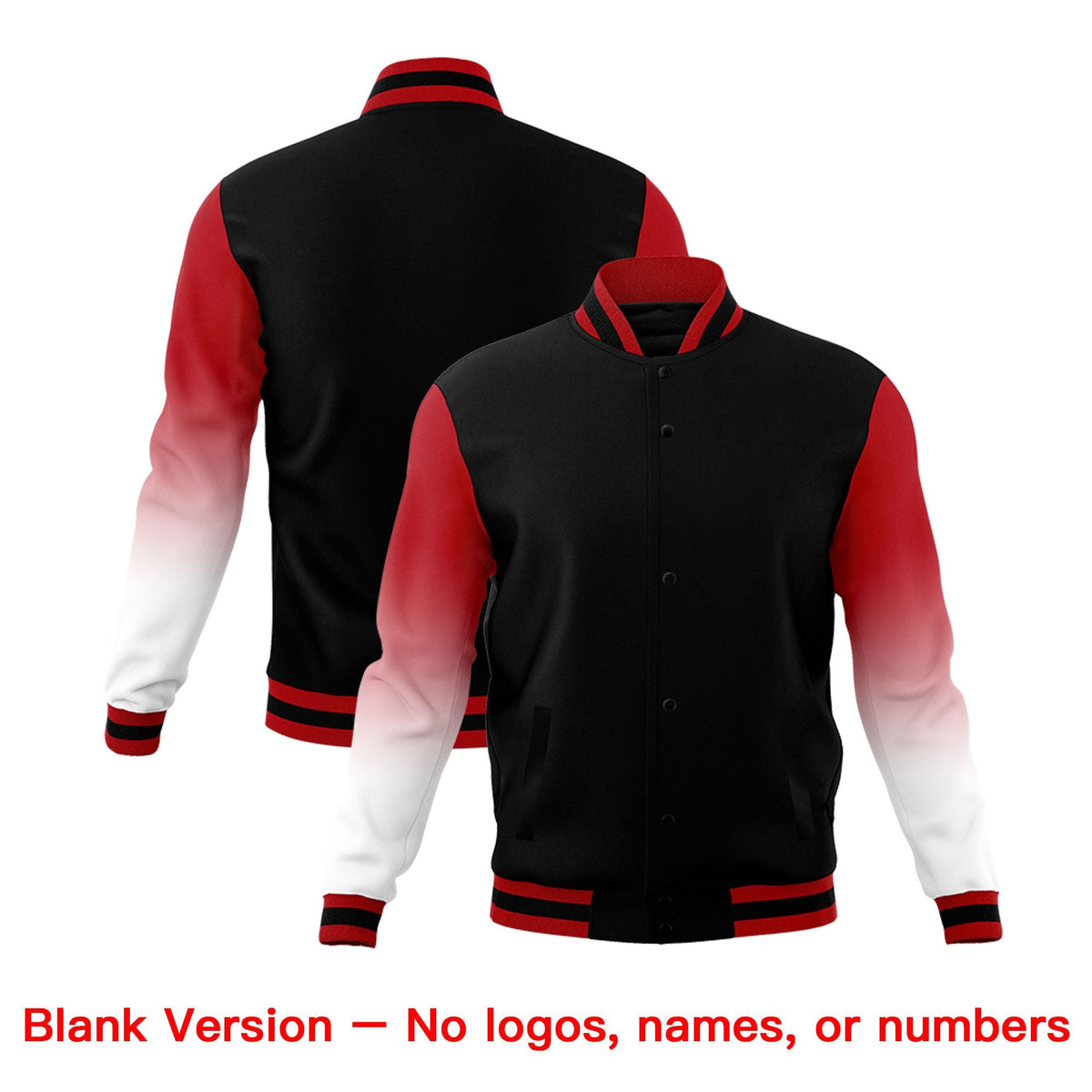 Custom Black White Red Full-Snap Varsity Raglan Sleeves Gradient Letterman Jacket| KXKSHOP