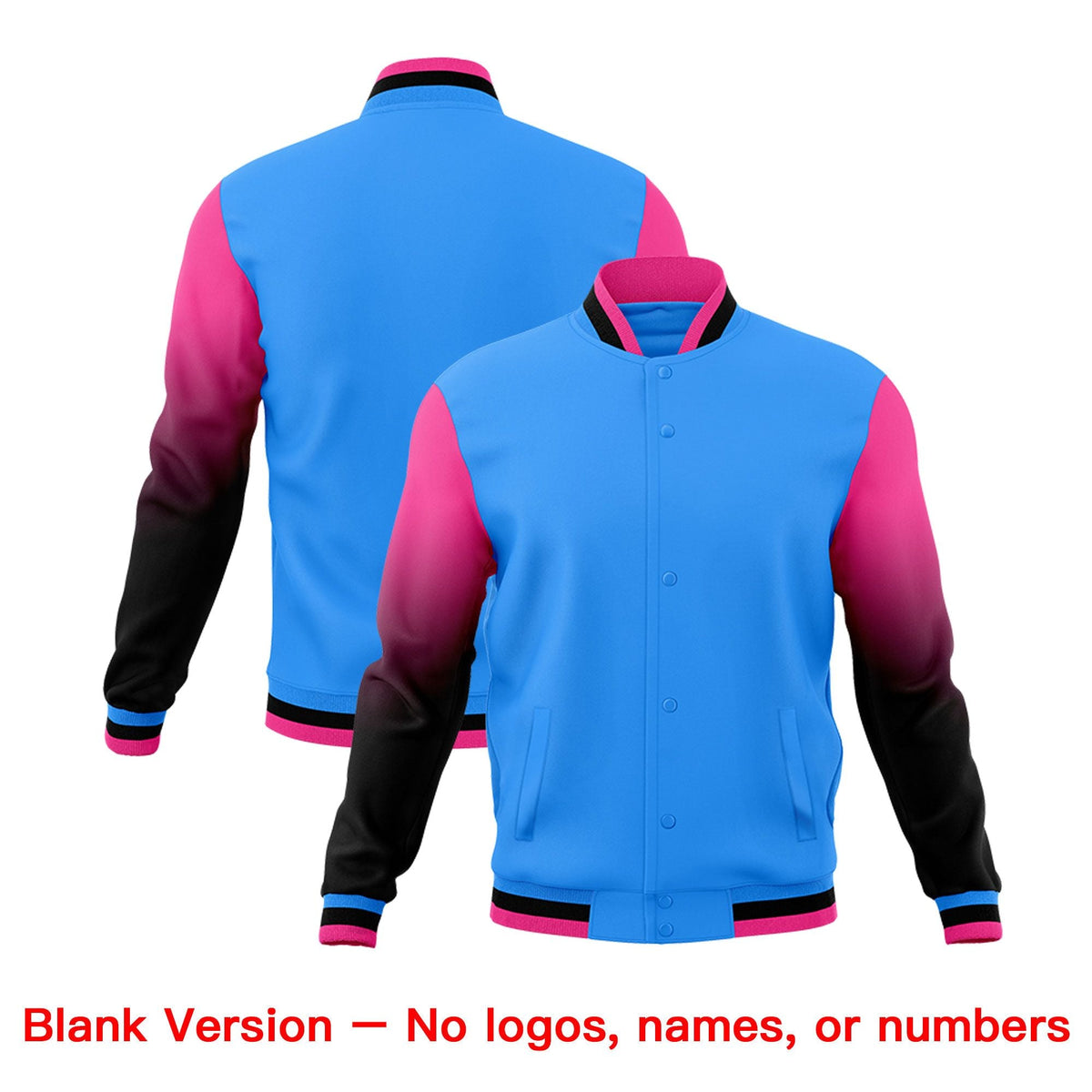 Custom Powder Blue Black White Full-Snap Varsity Raglan Sleeves Gradient Letterman Jacket| KXKSHOP