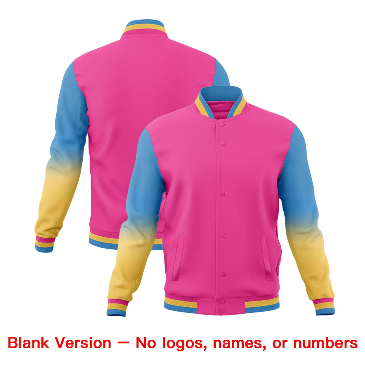 Custom Pink Light blue Khaki Full-Snap Varsity Raglan Sleeves Gradient Letterman Jacket| KXKSHOP