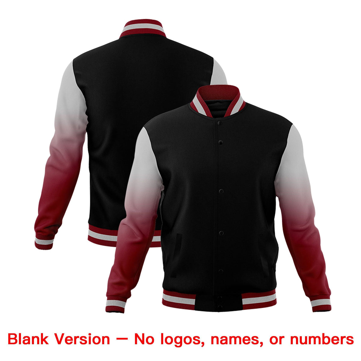 Custom Black Gray Crimson Full-Snap Varsity Raglan Sleeves Gradient Letterman Jacket| KXKSHOP