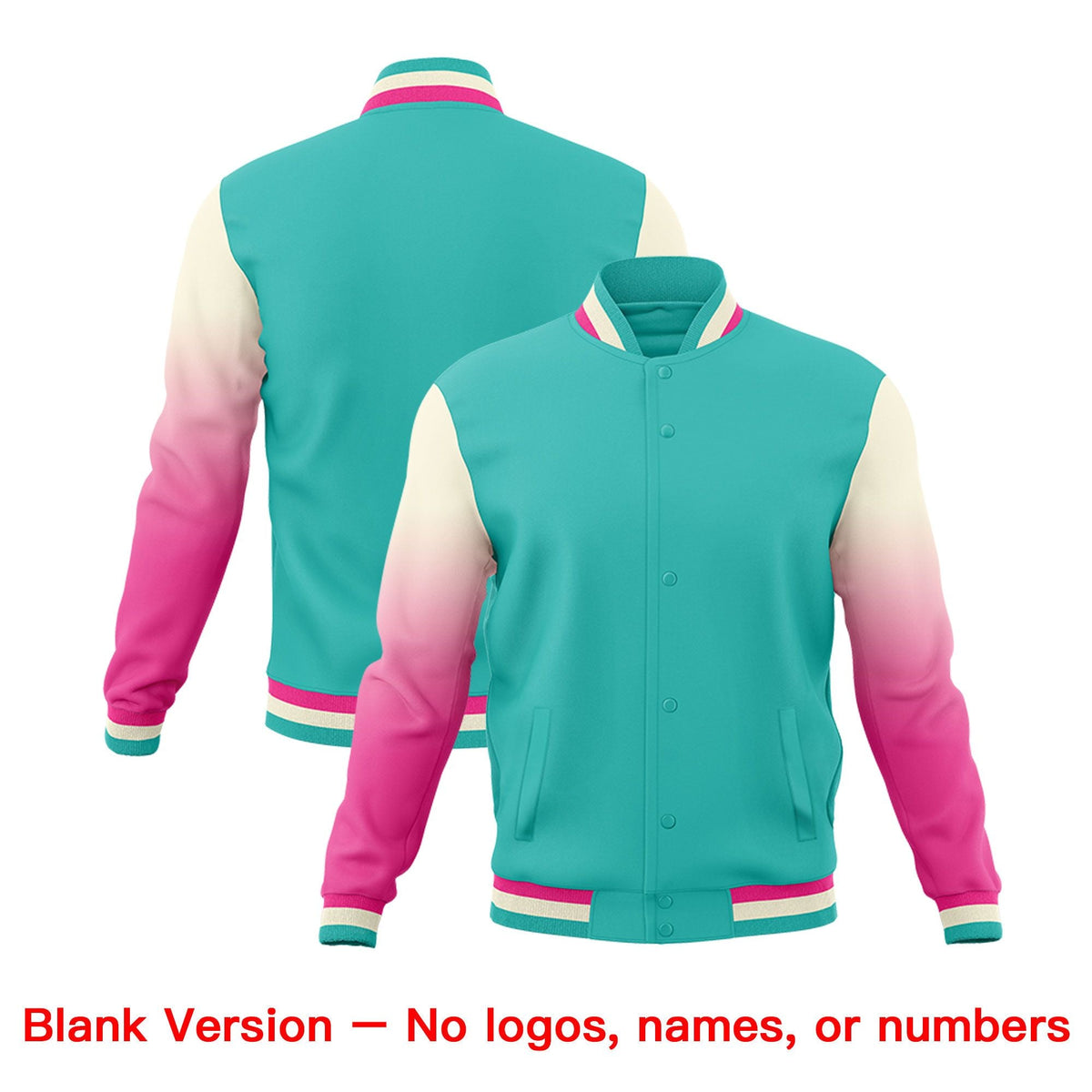 Custom Bright Green Pink Cream Full-Snap Varsity Raglan Sleeves Gradient Letterman Jacket