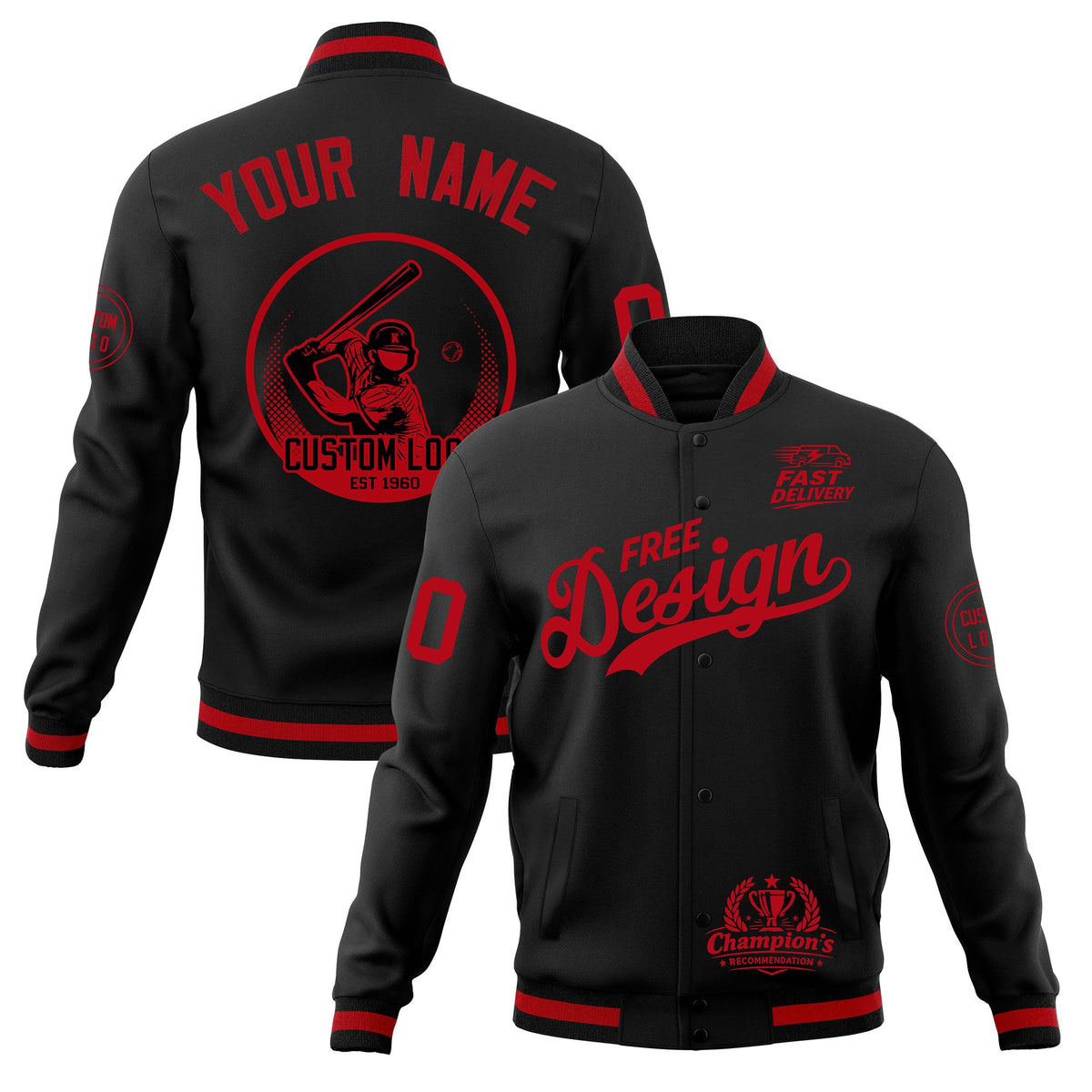 Custom Black Red Classic Style Full-Snap Breathable Jacket| KXKSHOP