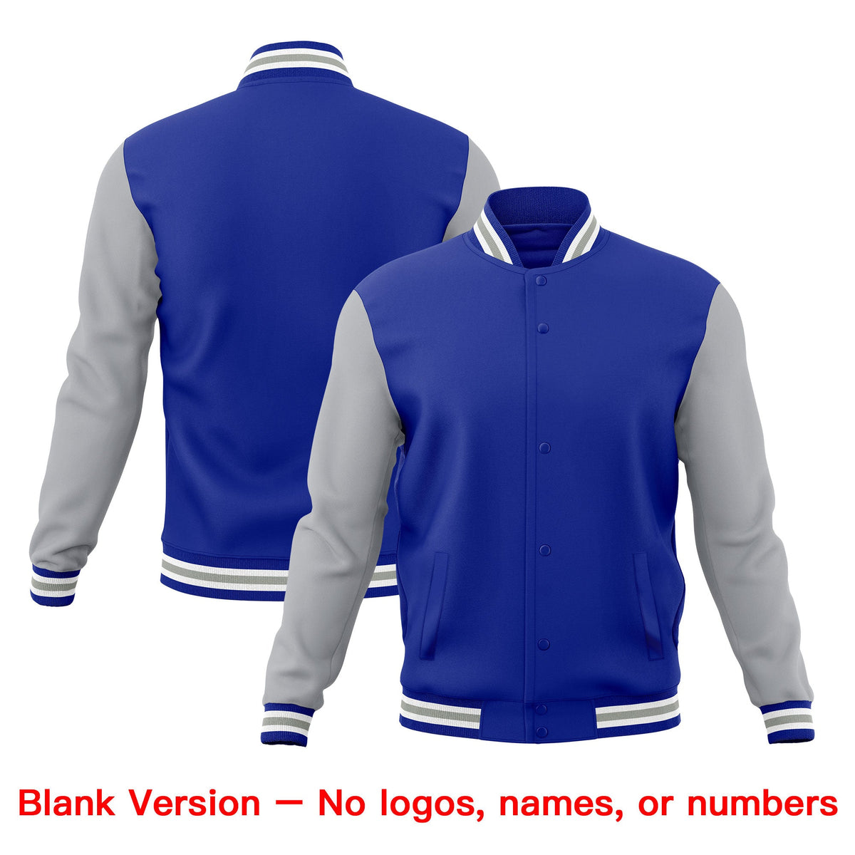 Custom Royal Blue White Gray Classic Style Full-Snap Wrinkle-Resistant Jacket| KXKSHOP