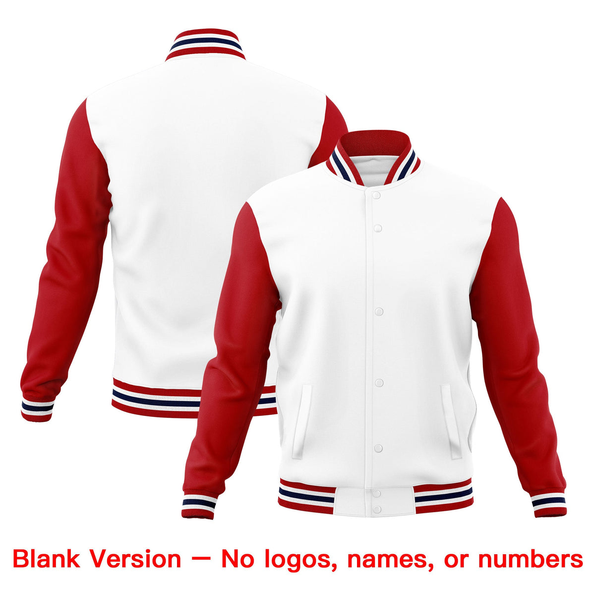 Custom White Red Navy Classic Style Full-Snap Wrinkle-Resistant Jacket| KXKSHOP
