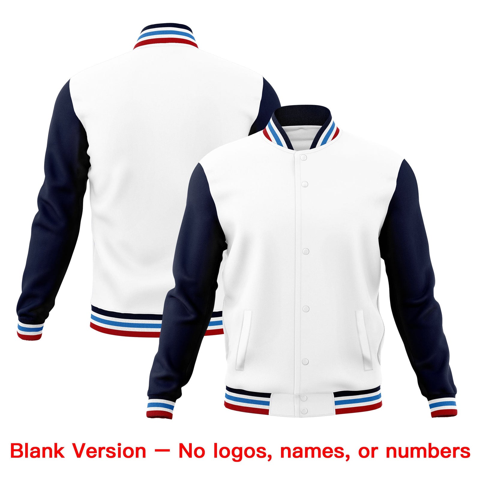 Custom White Navy Light Blue Classic Style Full-Snap Breathable Jacket| KXKSHOP