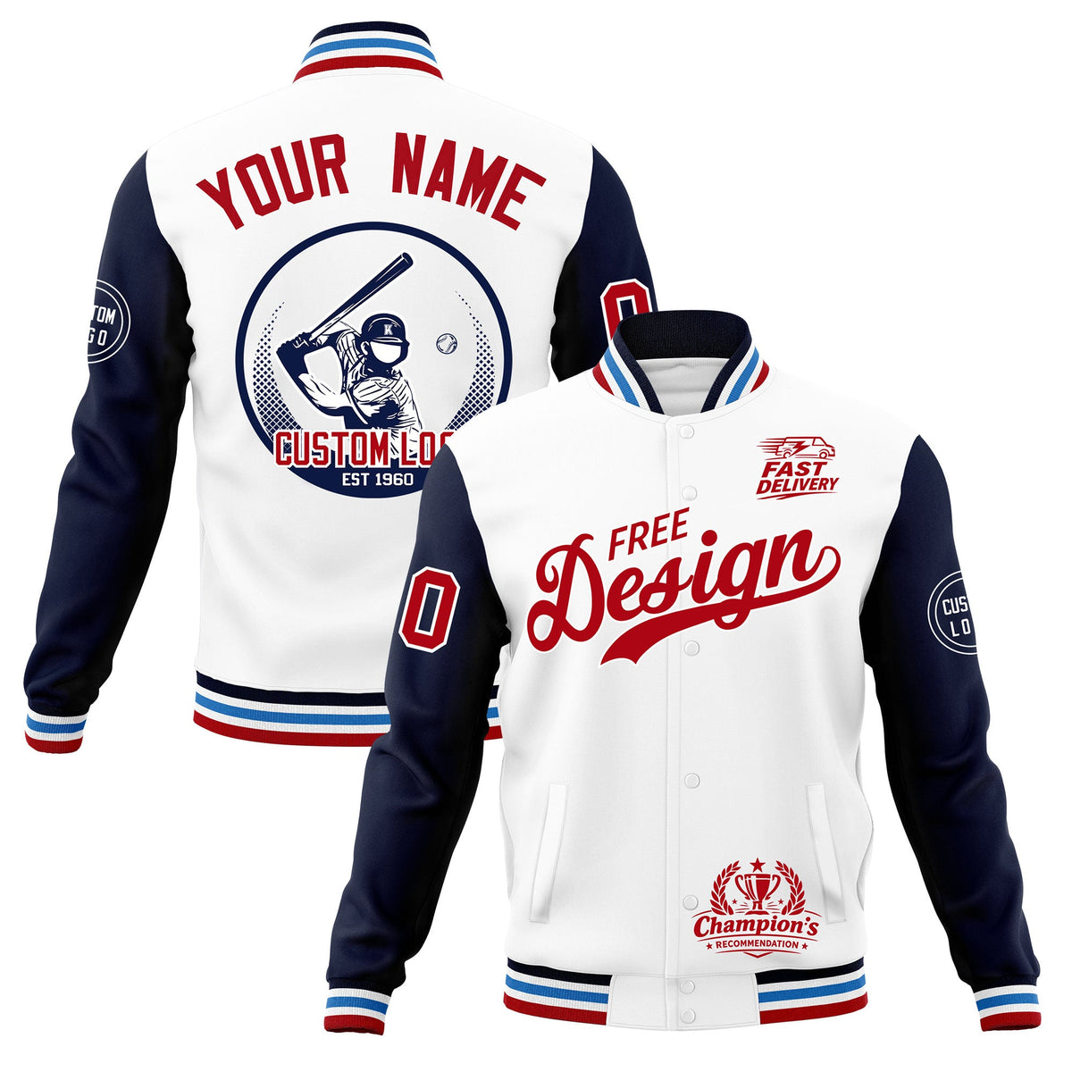 Custom White Navy Light Blue Classic Style Full-Snap Breathable Jacket| KXKSHOP