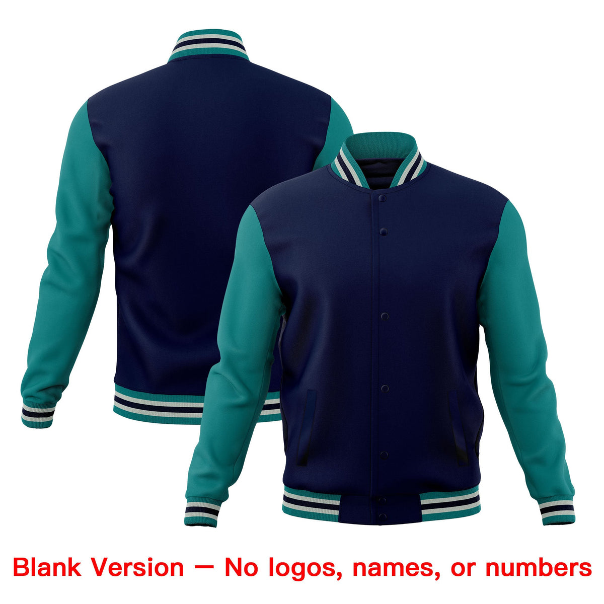 Custom Navy Teal Gray Classic Style Full-Snap Wrinkle-Resistant Jacket| KXKSHOP