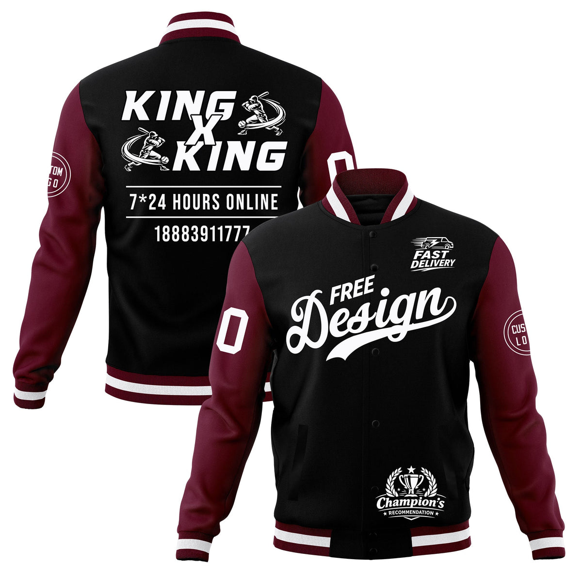 Custom Black Burgundy White Classic Style Full-Snap Wrinkle-Resistant Jacket| KXKSHOP