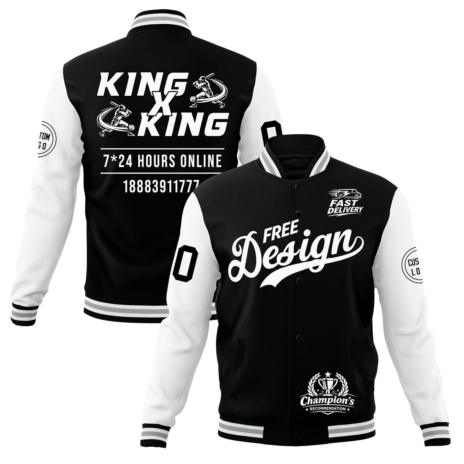 Custom Black White Gray Classic Style Full-Snap Wrinkle-Resistant Jacket| KXKSHOP