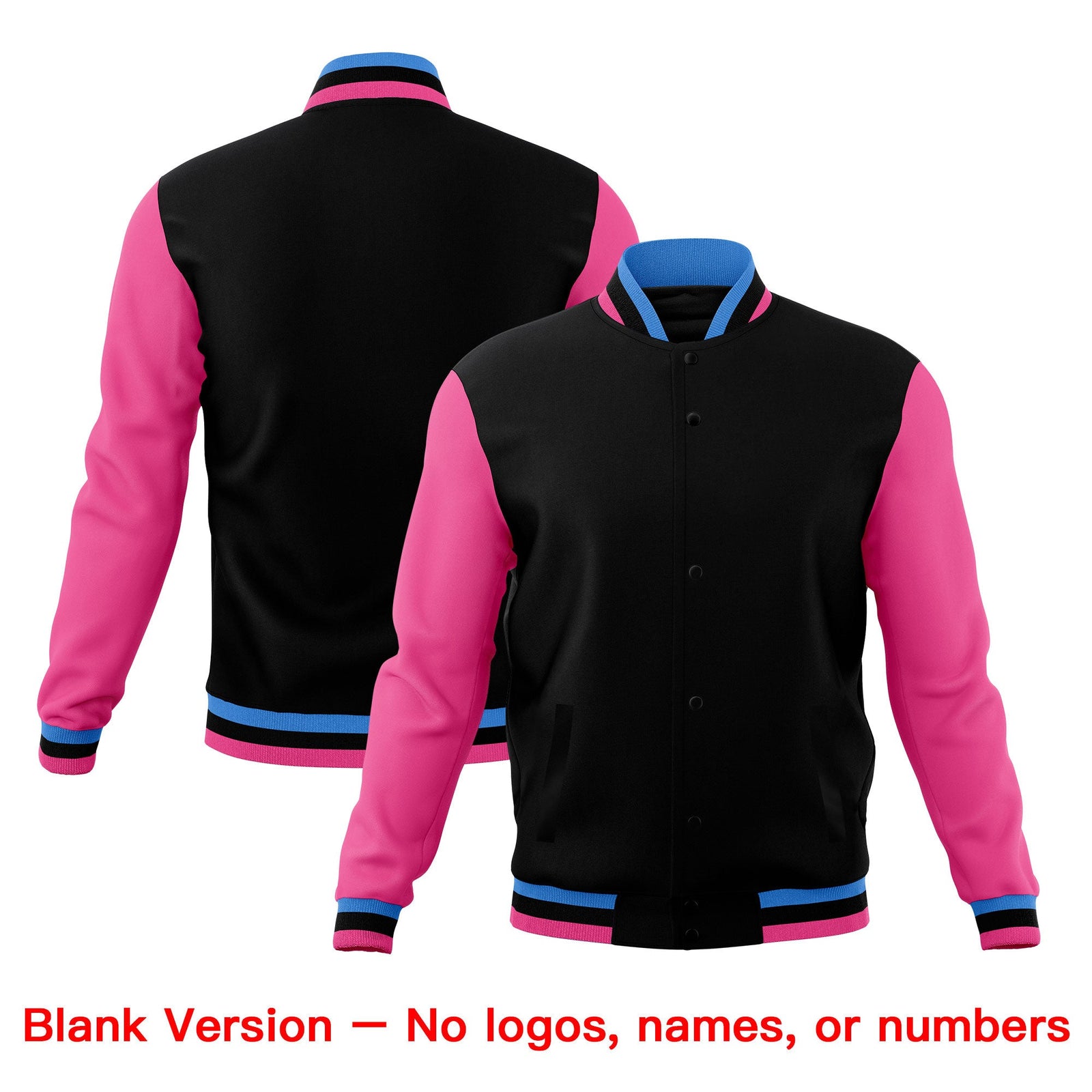 Custom Black Light Blue Pink Classic Style Full-Snap Wrinkle-Resistant Jacket| KXKSHOP