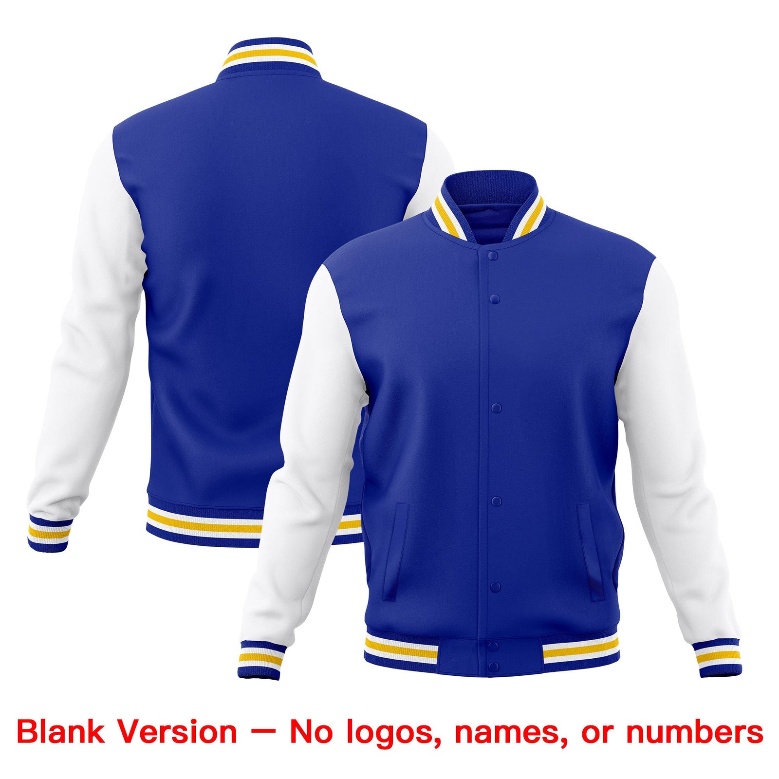 Custom Royal Blue White Gold Classic Style Full-Snap Wrinkle-Resistant Jacket| KXKSHOP