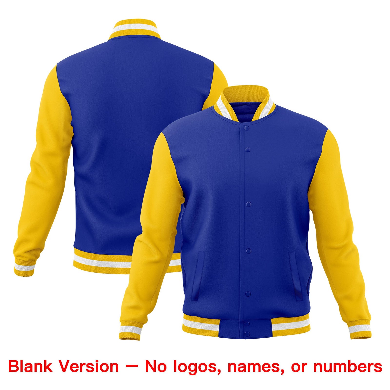 Custom Royal Blue Gold White Classic Style Full-Snap Wrinkle-Resistant Jacket| KXKSHOP
