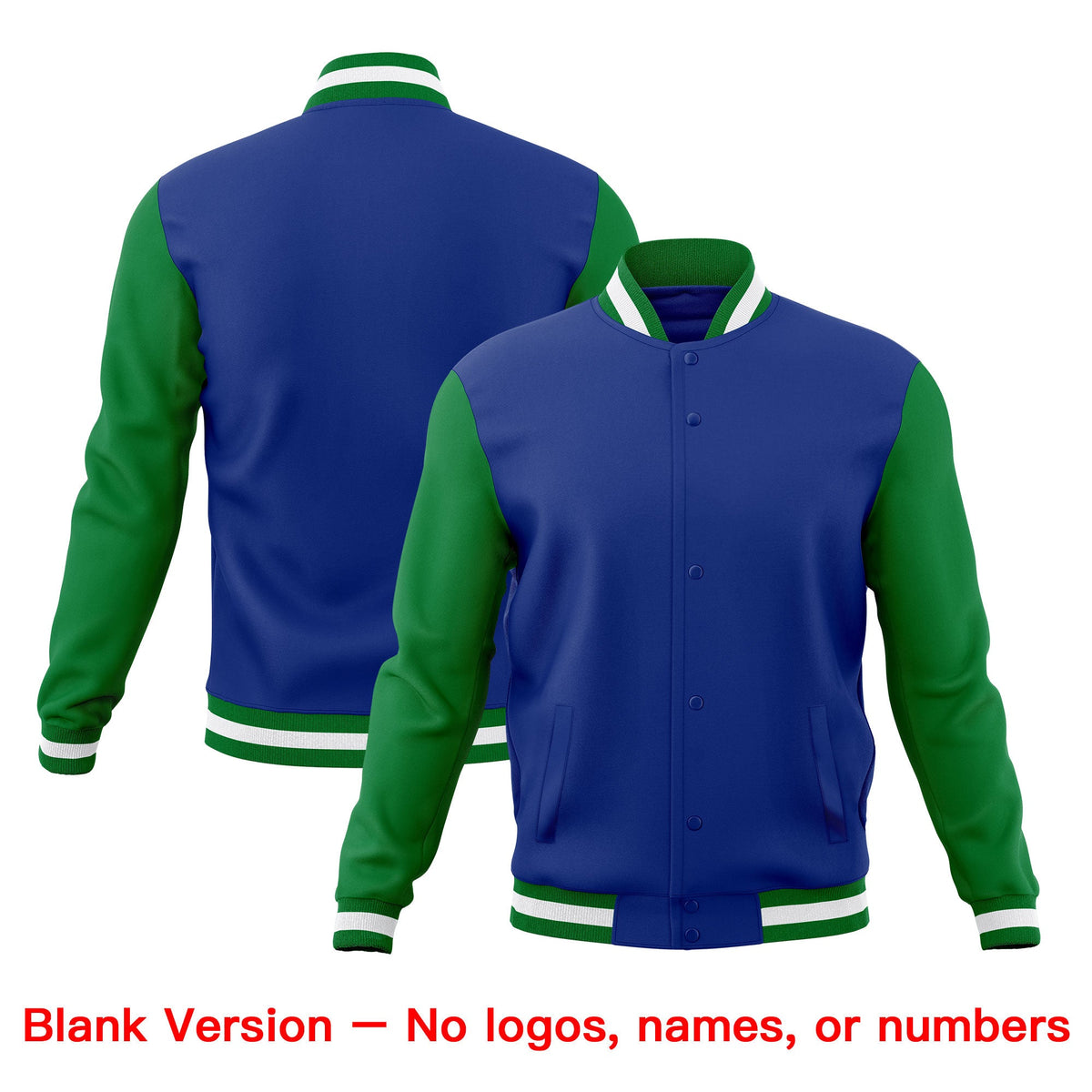 Custom Royal Blue Kelly Green White Classic Style Full-Snap Wrinkle-Resistant Jacket| KXKSHOP