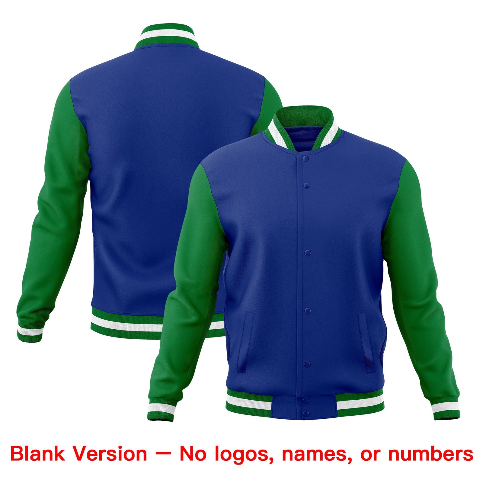 Custom Royal Blue Kelly Green White Classic Style Full-Snap Wrinkle-Resistant Jacket| KXKSHOP
