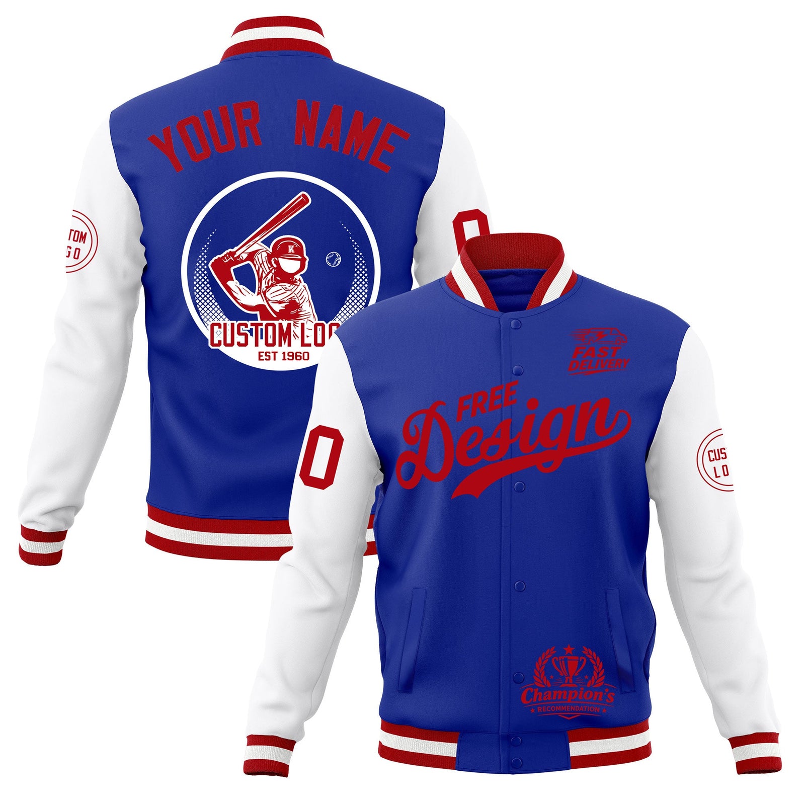 Custom Royal Blue Red White Classic Style Full-Snap Breathable Jacket| KXKSHOP