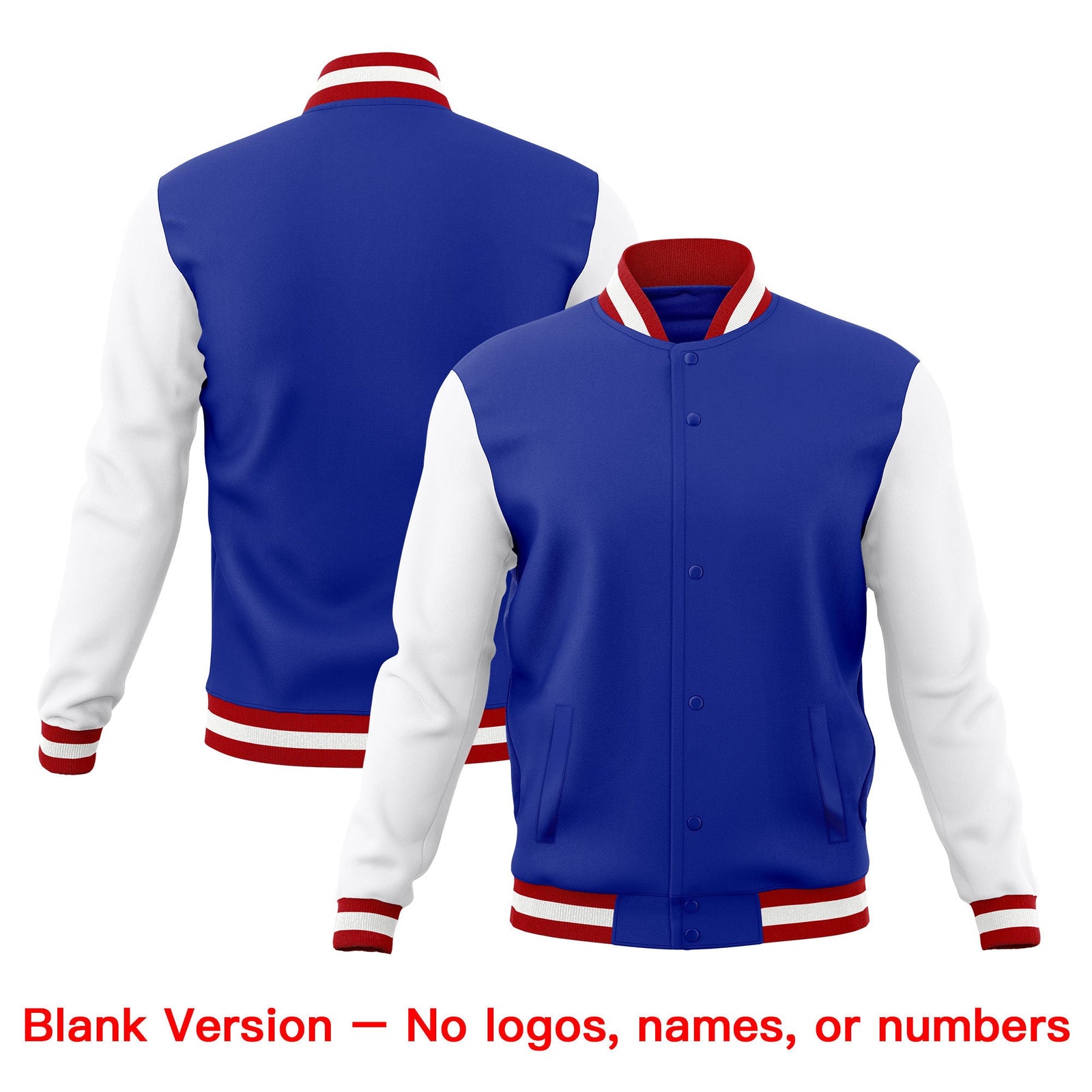 Custom Royal Blue Red White Classic Style Full-Snap Wrinkle-Resistant Jacket| KXKSHOP