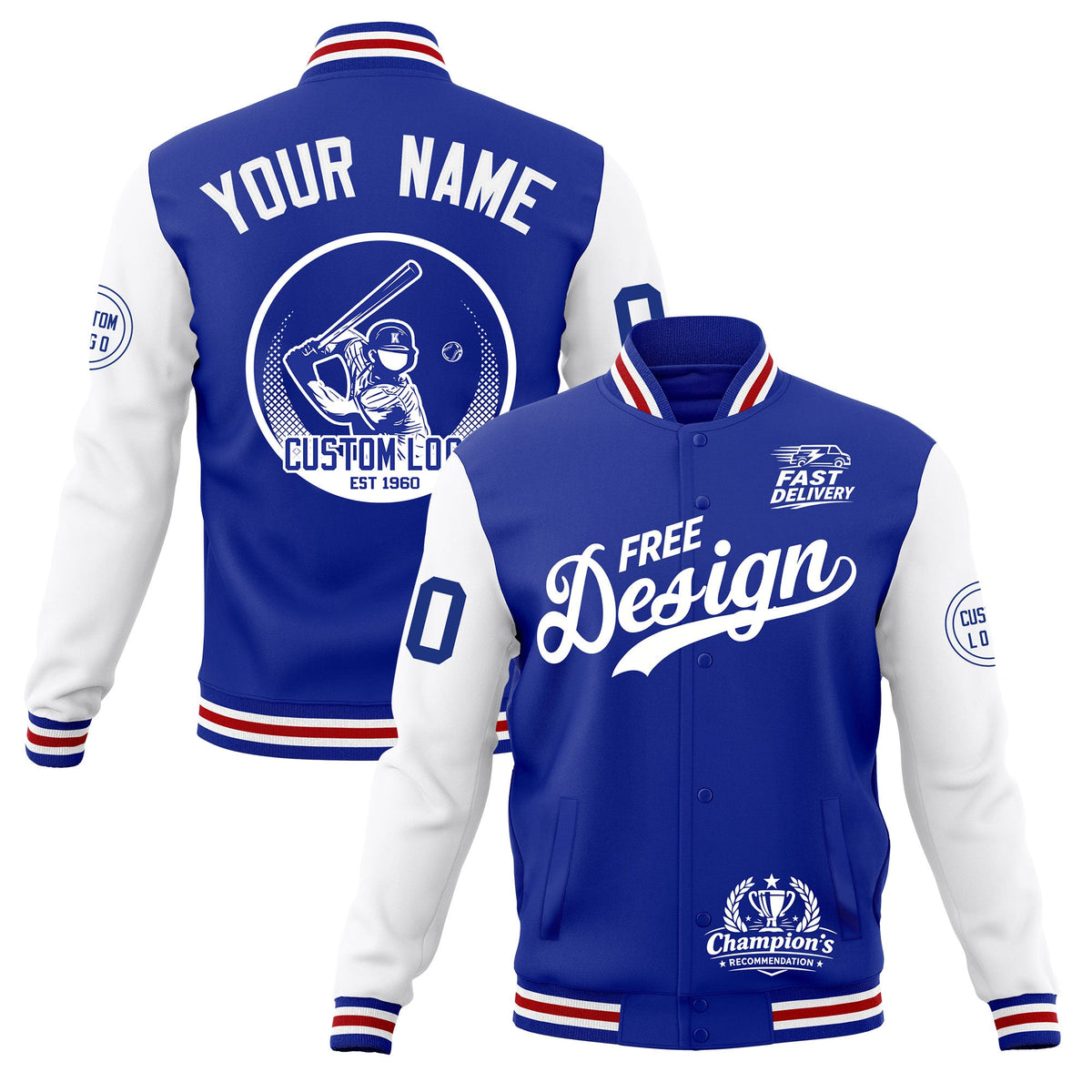 Custom Royal Blue White Red Classic Style Full-Snap Breathable Jacket| KXKSHOP