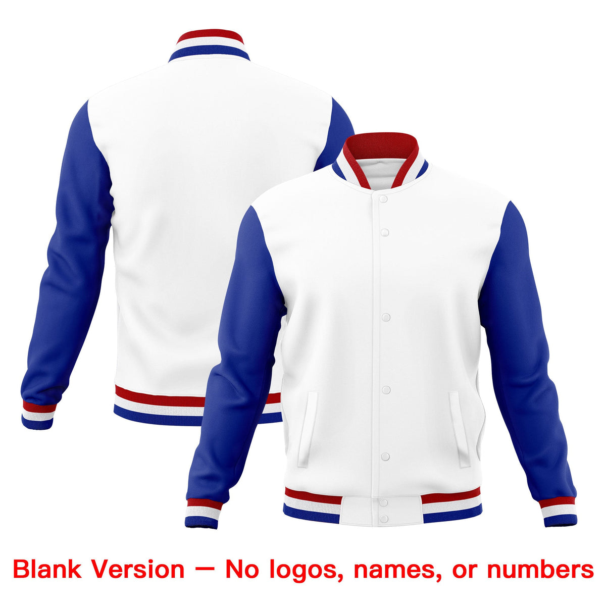 Custom White Red Royal Blue Classic Style Full-Snap Breathable Jacket| KXKSHOP