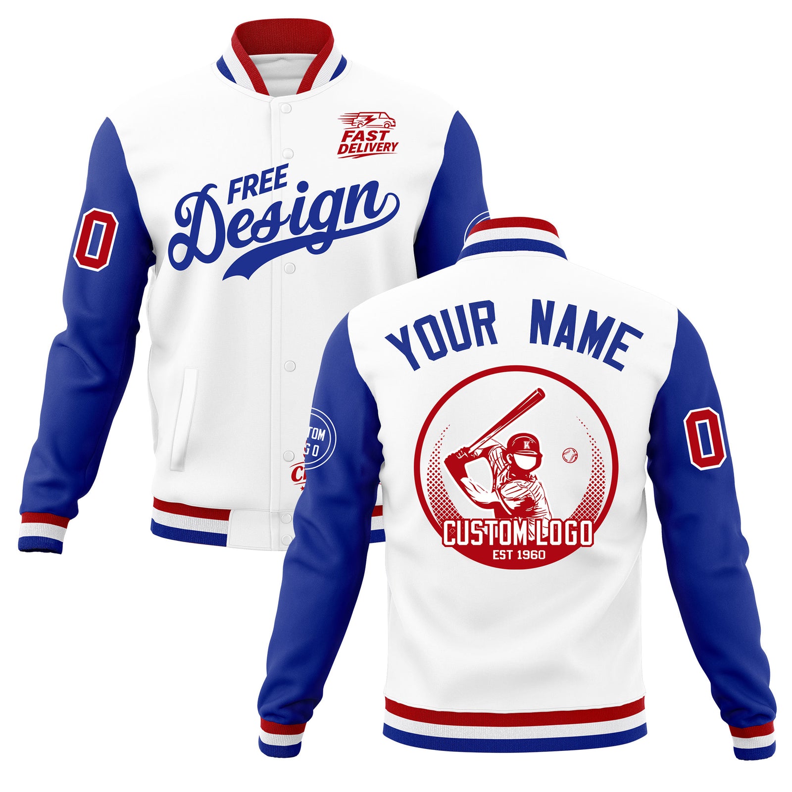 Custom White Red Royal Blue Classic Style Full-Snap Breathable Jacket| KXKSHOP