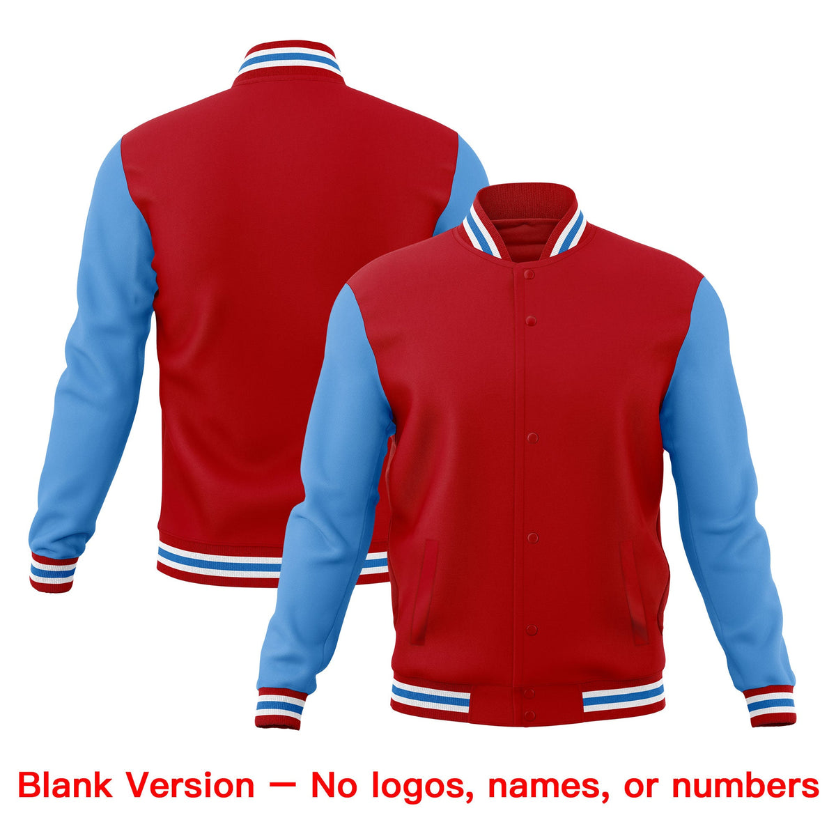 Custom Red White Light Blue Classic Style Full-Snap Wrinkle-Resistant Jacket| KXKSHOP