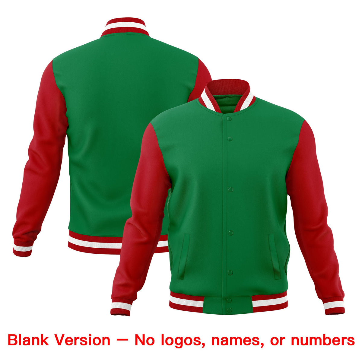 Custom Kelly Green Red White Classic Style Full-Snap Breathable Jacket| KXKSHOP