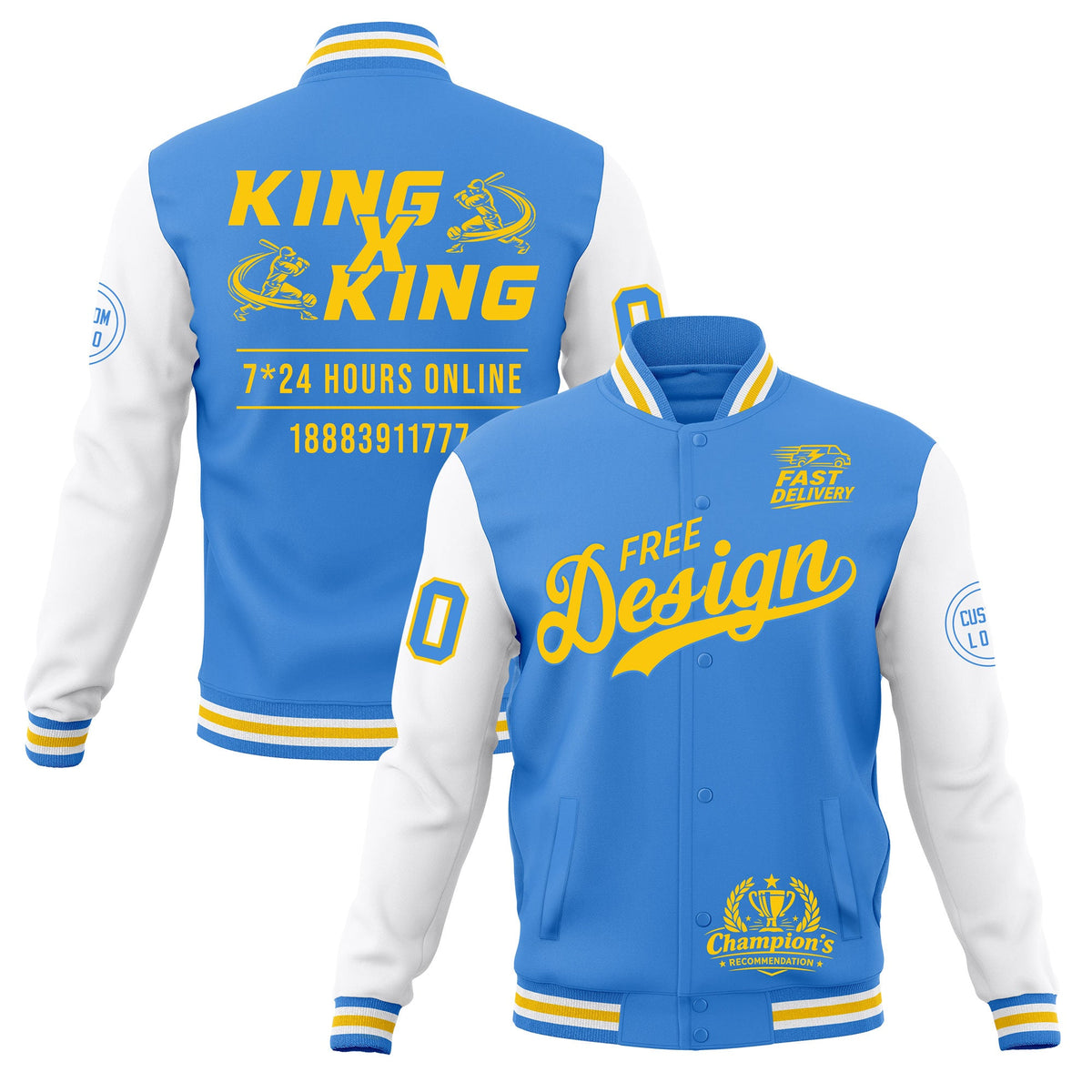 Custom Powder Blue Light Blue White Classic Style Full-Snap Wrinkle-Resistant Jacket| KXKSHOP