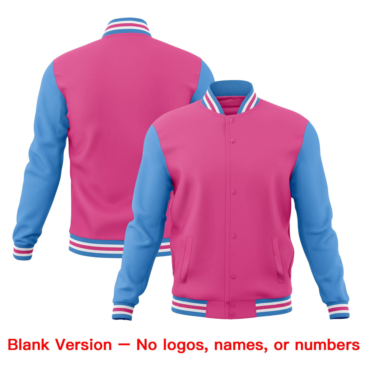 Custom Pink Light Blue White Classic Style Full-Snap Wrinkle-Resistant Jacket| KXKSHOP