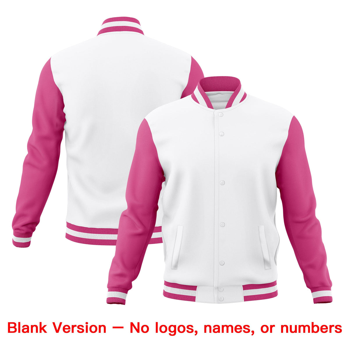 Custom White Pink Classic Style Full-Snap Wrinkle-Resistant Jacket| KXKSHOP