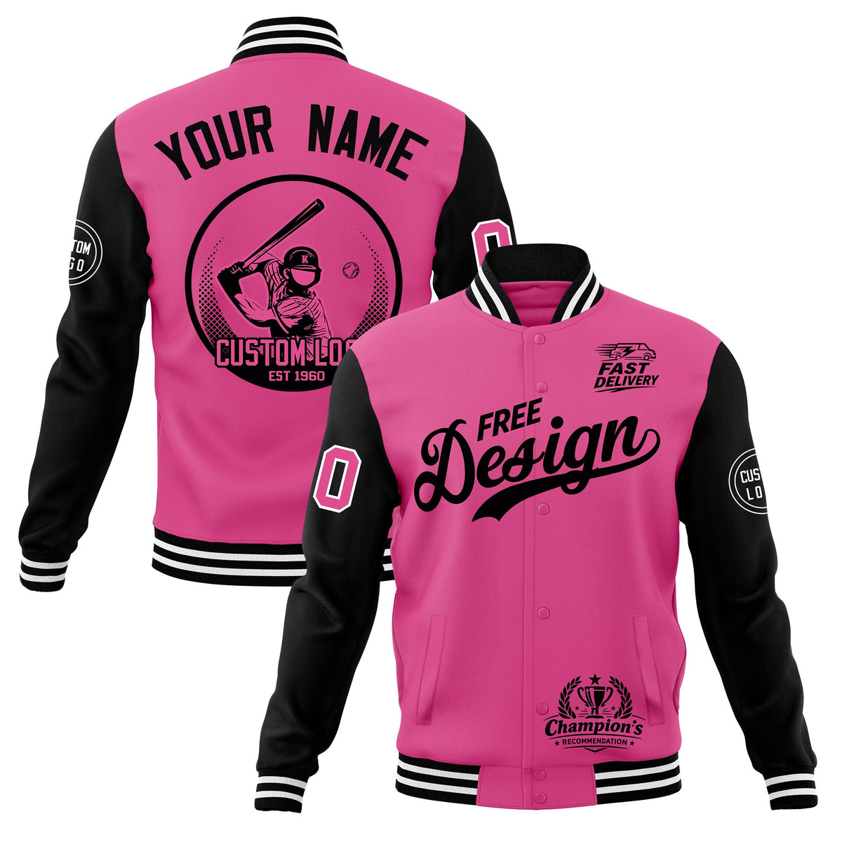 Custom Pink Black White Classic Style Full-Snap Breathable Jacket| KXKSHOP