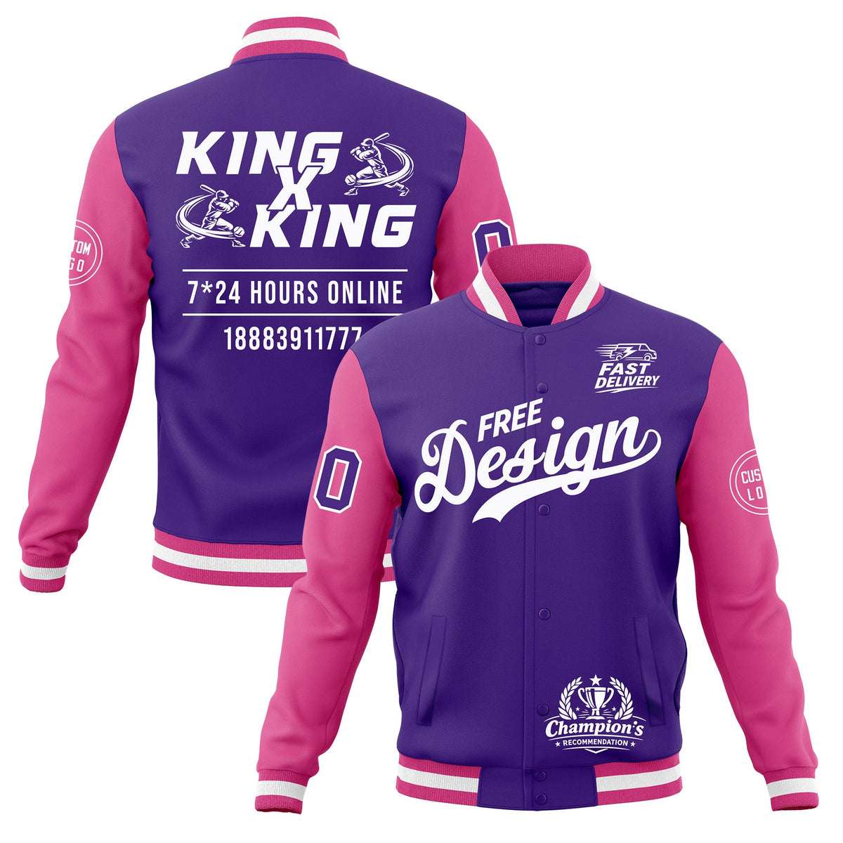 Custom Purple Pink White Classic Style Full-Snap Wrinkle-Resistant Jacket| KXKSHOP