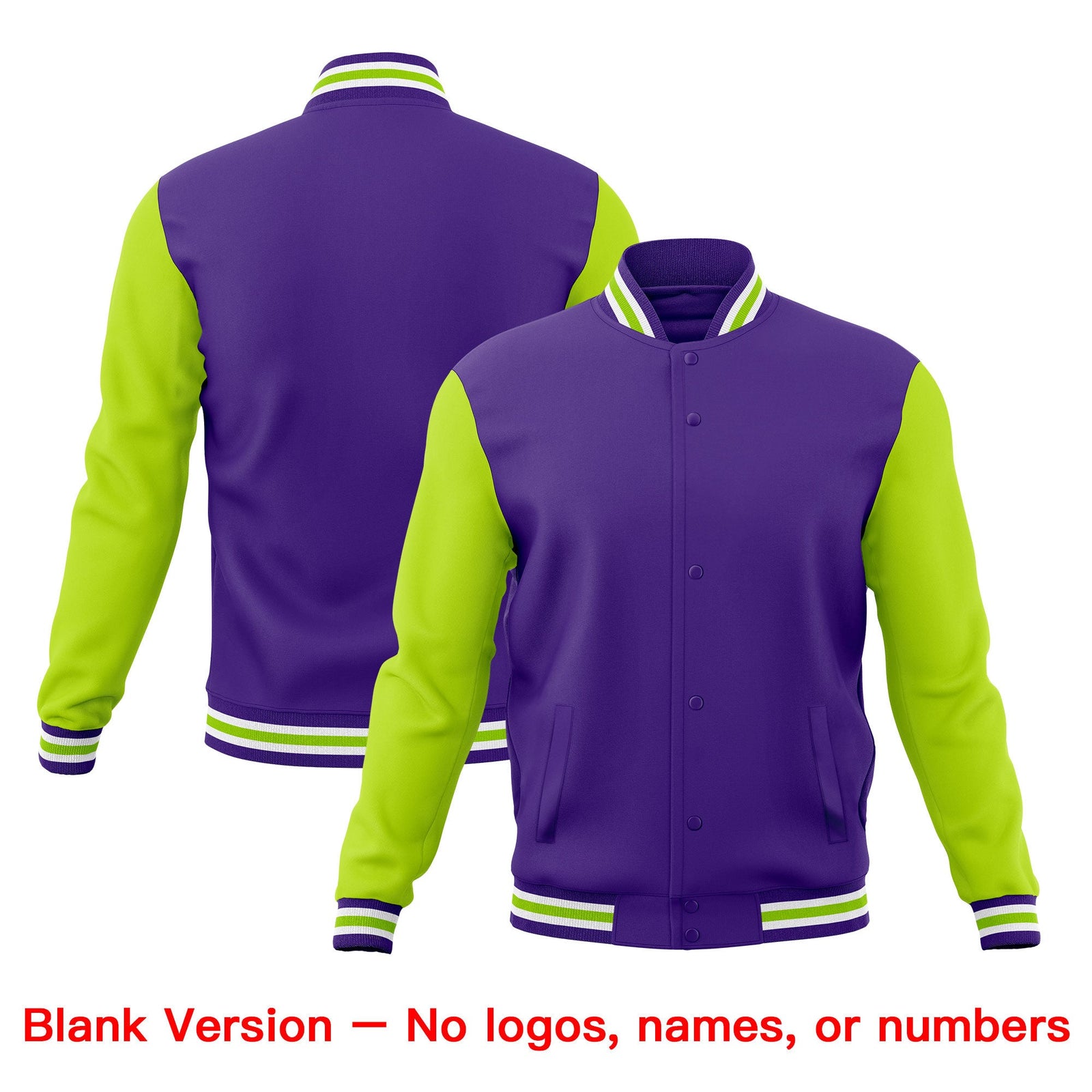 Custom Purple White Neon Green Classic Style Full-Snap Wrinkle-Resistant Jacket| KXKSHOP