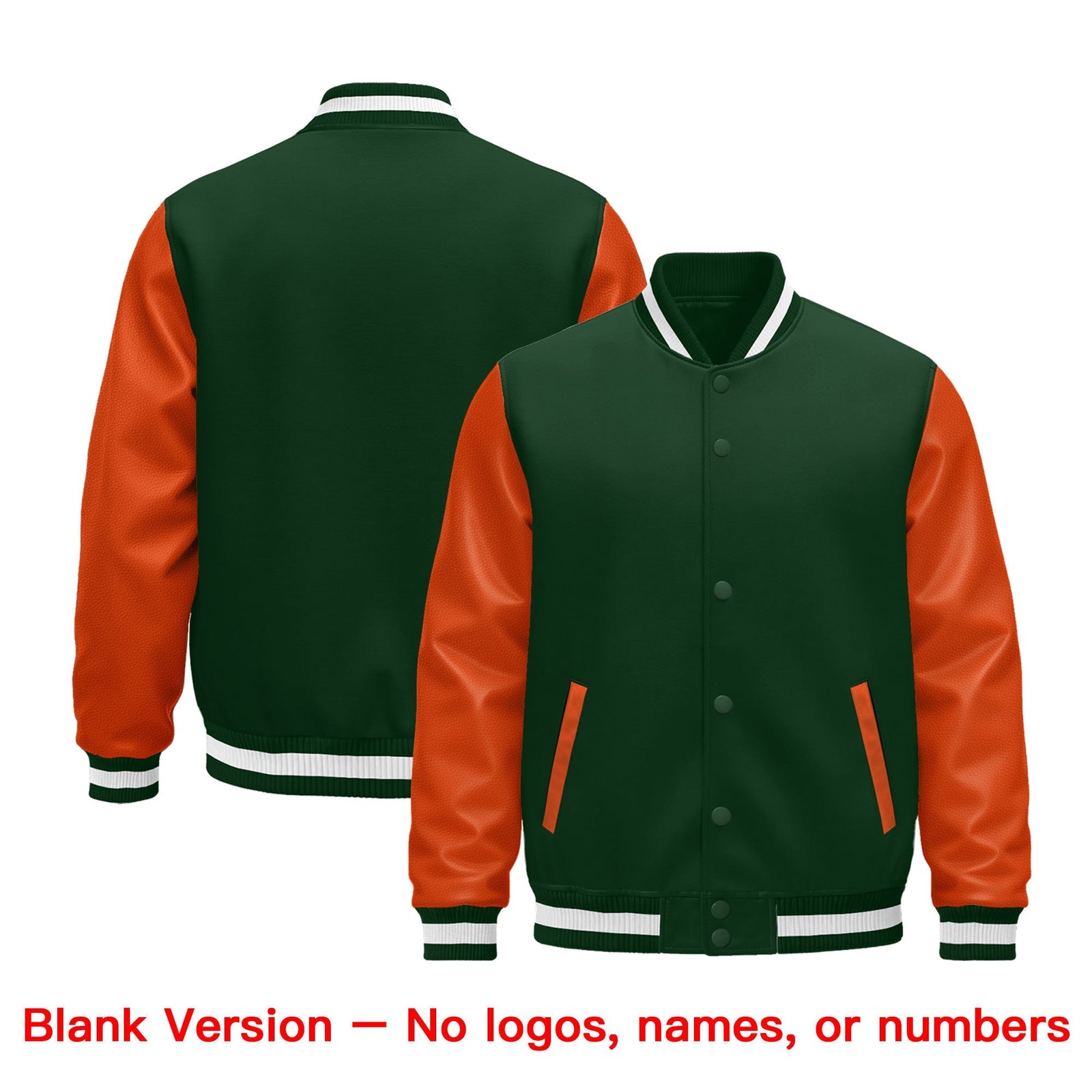 Custom Dark Green Orange White Raglan Sleeves Varsity Full-Snap Leather Sleeves Letterman Jacket| KXKSHOP