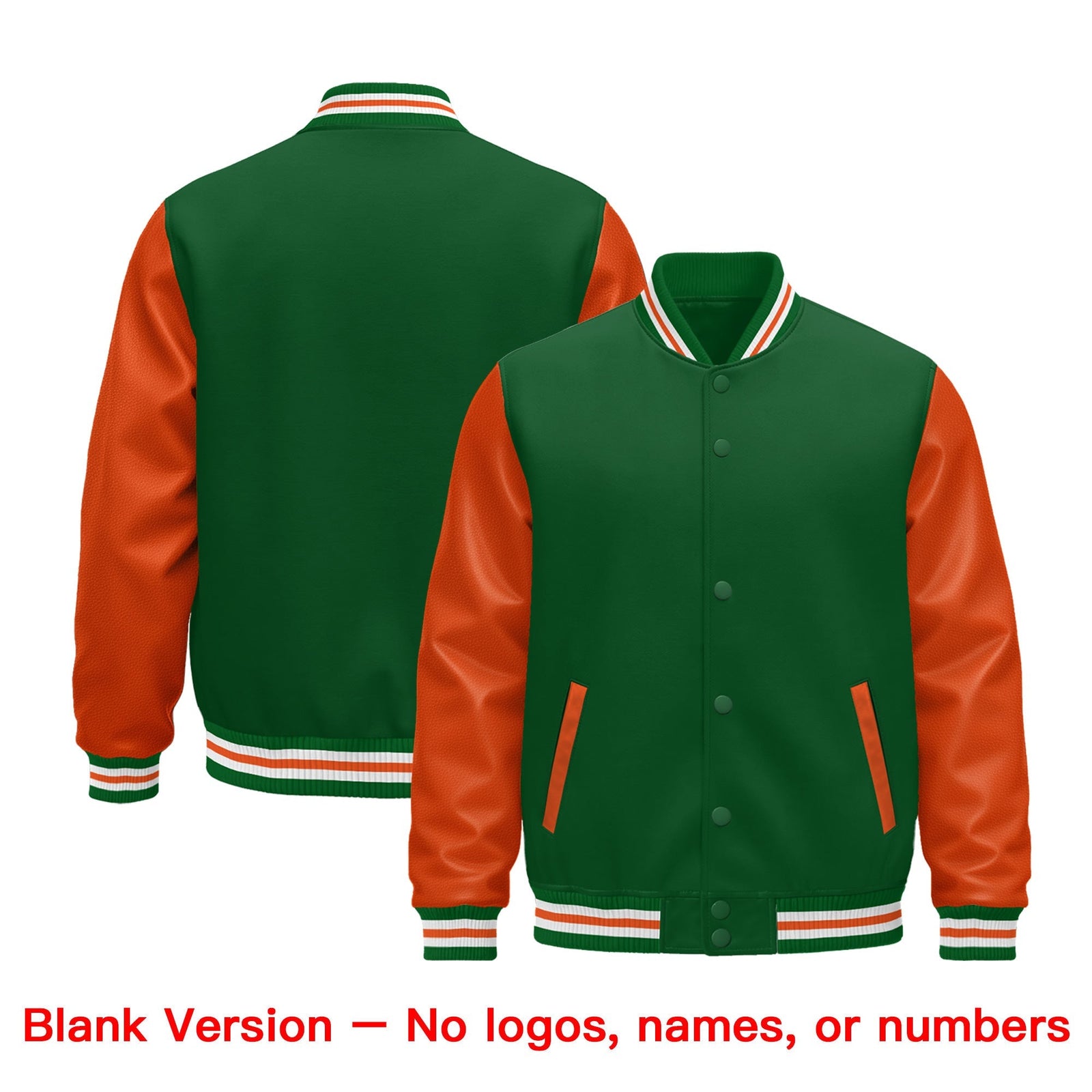 Custom Kelly Green White Orange Raglan Sleeves Varsity Full-Snap Leather Sleeves Letterman Jacket| KXKSHOP