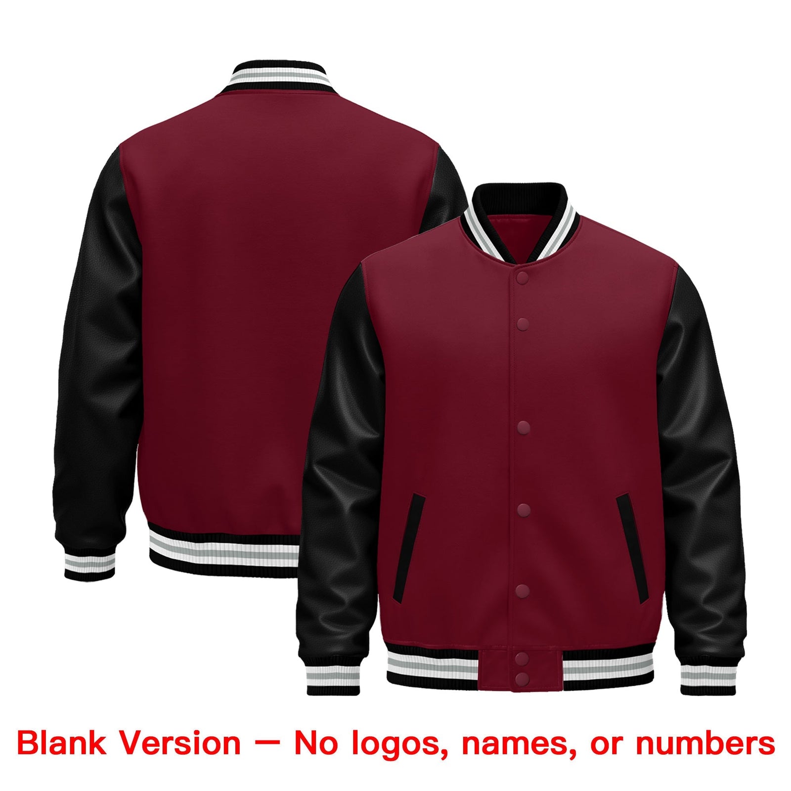 Custom Crimson Black White Gray Raglan Sleeves Varsity Full-Snap Leather Sleeves Letterman Jacket| KXKSHOP