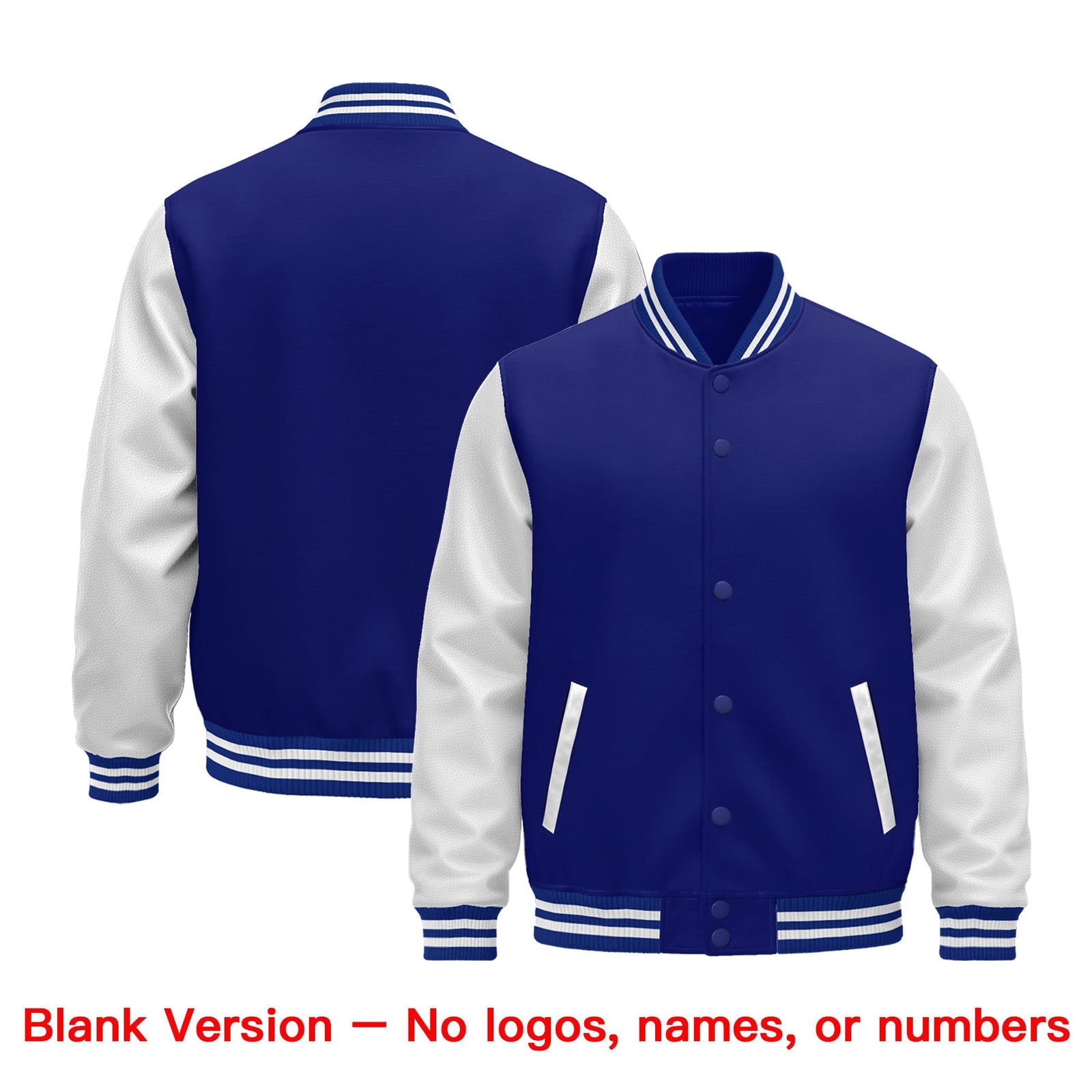 Custom Royal Blue White Raglan Sleeves Varsity Full-Snap Leather Sleeves Letterman Jacket| KXKSHOP