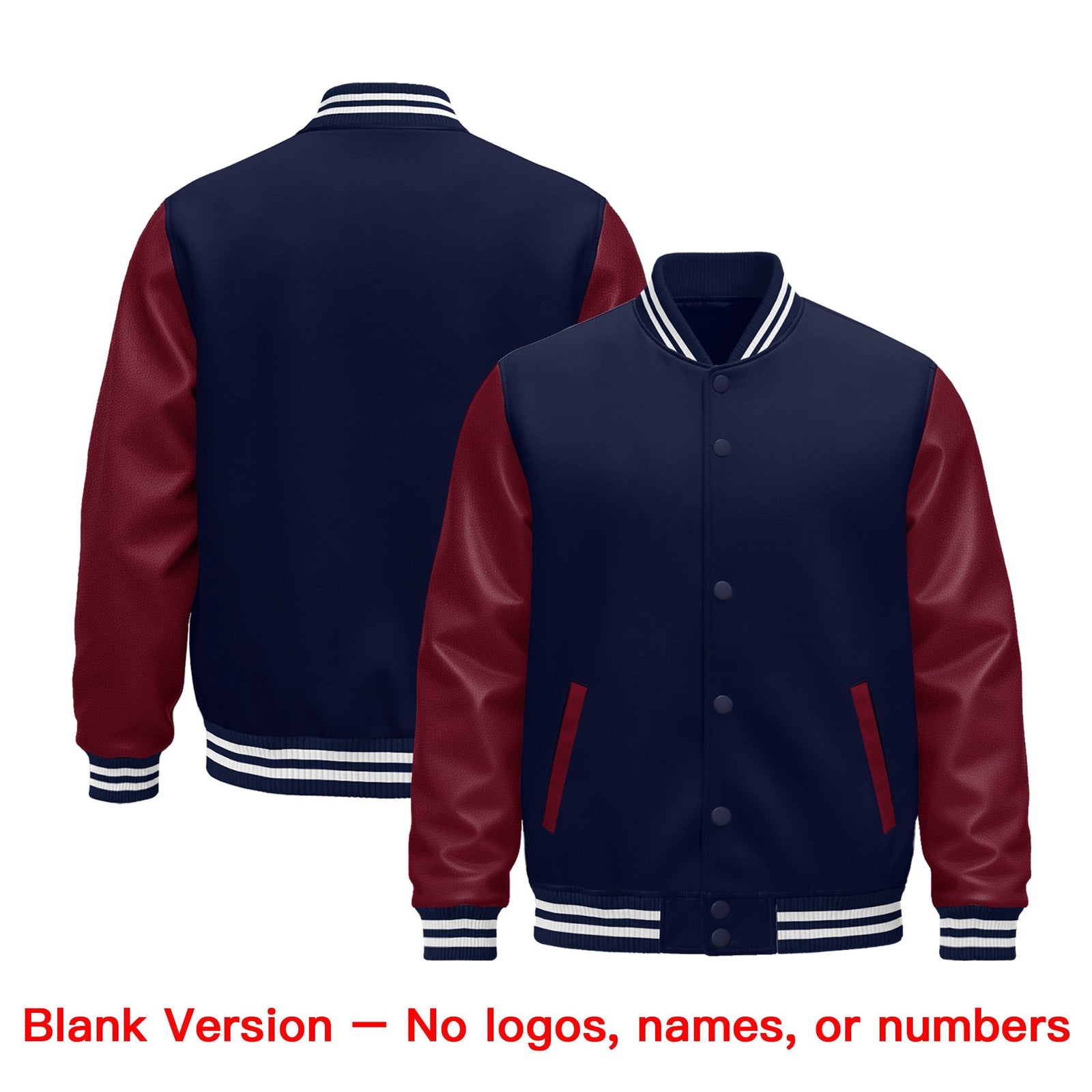 Custom Navy Burgundy Gold White Raglan Sleeves Varsity Full-Snap Leather Sleeves Letterman Jacket| KXKSHOP