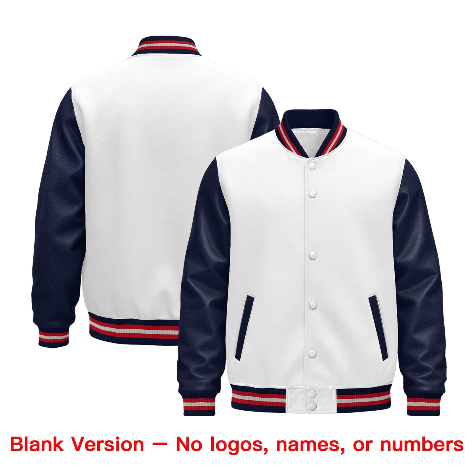 Custom Navy White Red Gray Raglan Sleeves Varsity Full-Snap Leather Sleeves Letterman Jacket| KXKSHOP