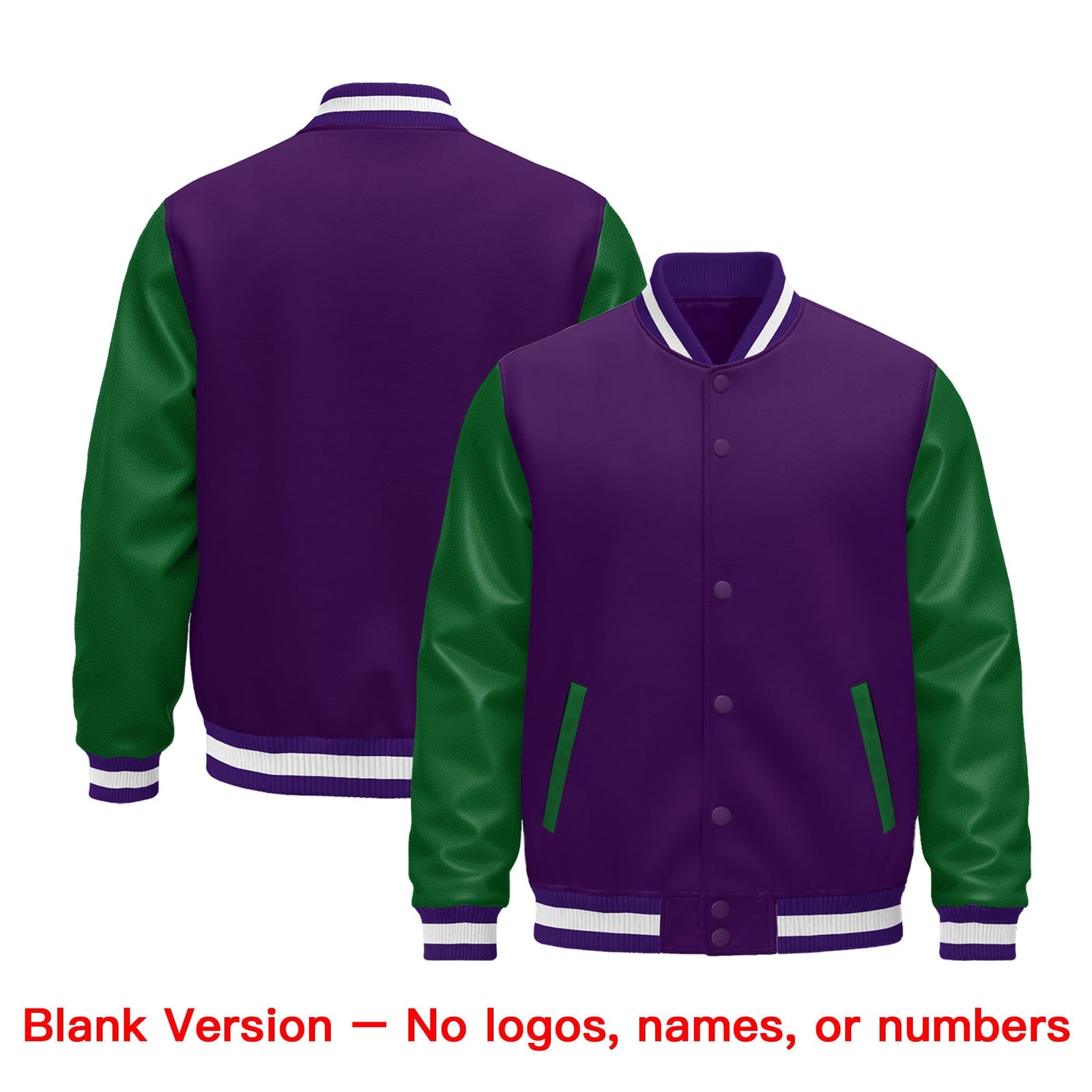 Custom Purple Kelly Green White Raglan Sleeves Varsity Full-Snap Leather Sleeves Letterman Jacket| KXKSHOP