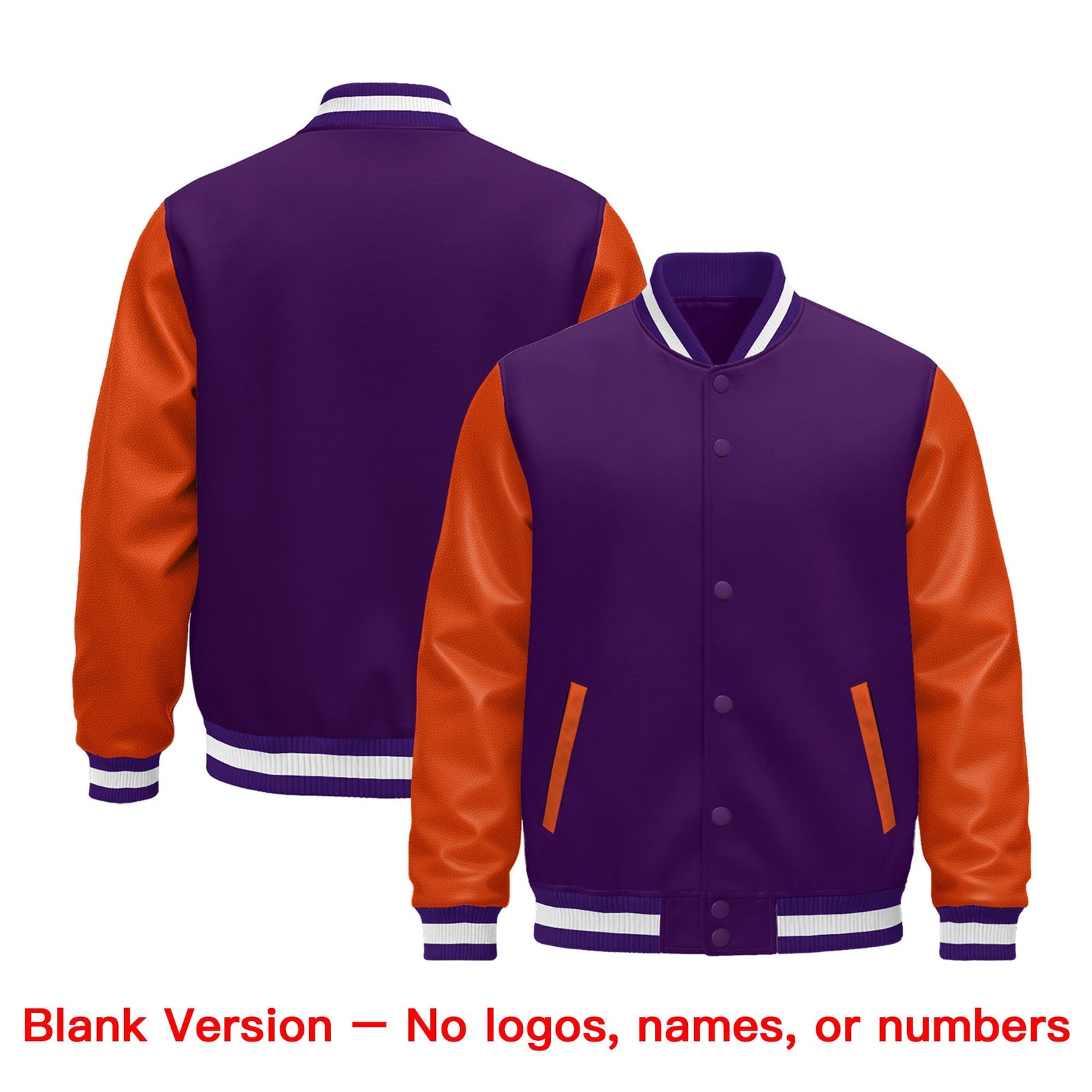 Custom Purple Orange White Raglan Sleeves Varsity Full-Snap Leather Sleeves Letterman Jacket| KXKSHOP