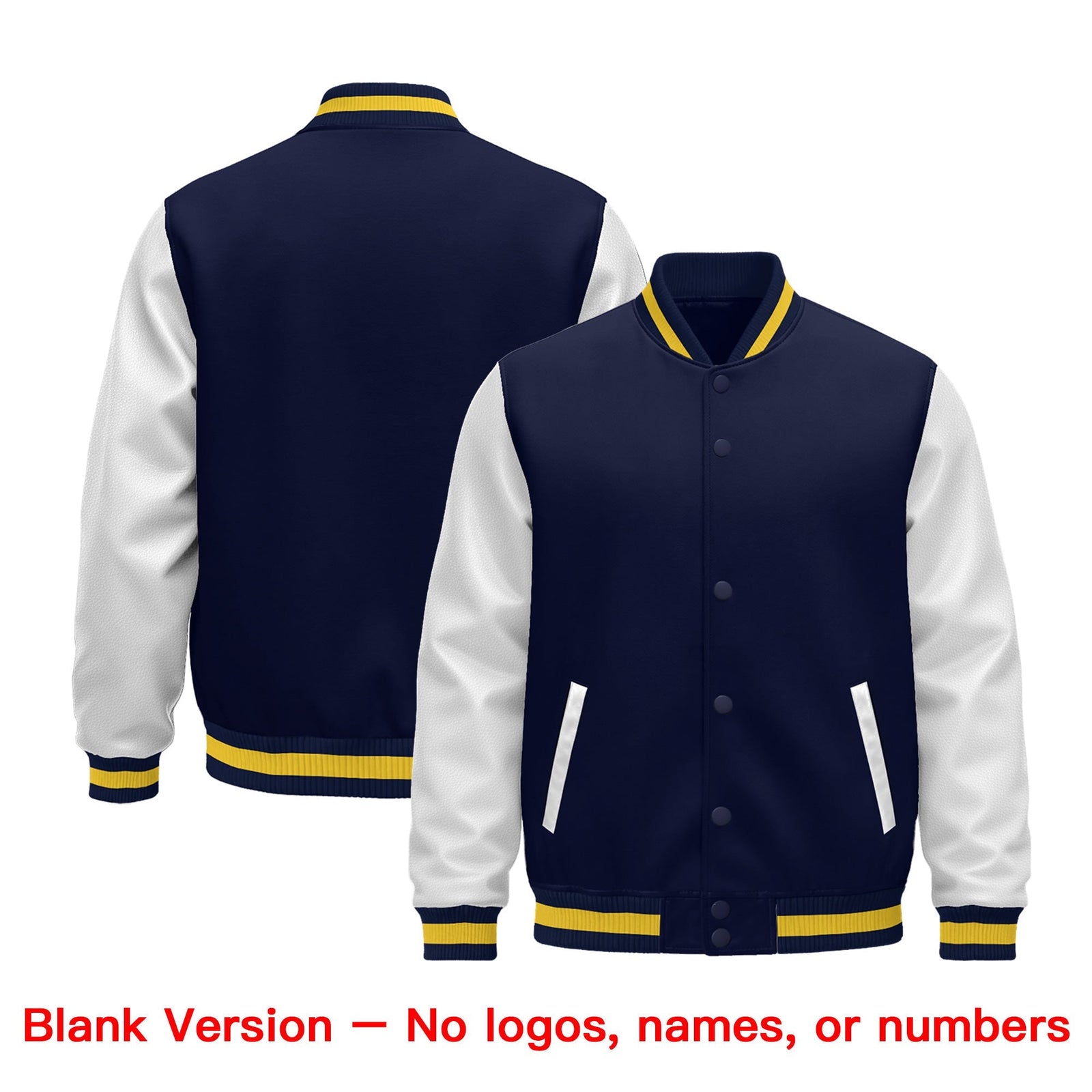 Custom Navy White Gold Raglan Sleeves Varsity Full-Snap Leather Sleeves Letterman Jacket| KXKSHOP