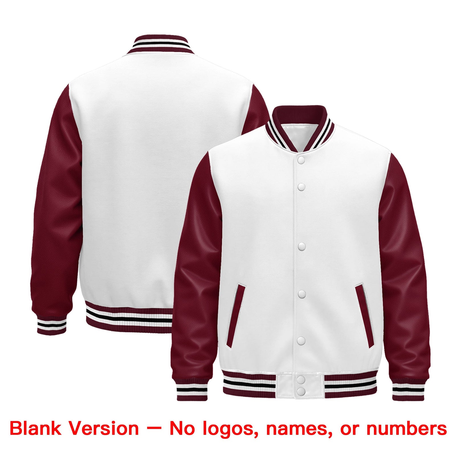 Custom Burgundy White Crimson Black Raglan Sleeves Varsity Full-Snap Leather Sleeves Letterman Jacket| KXKSHOP