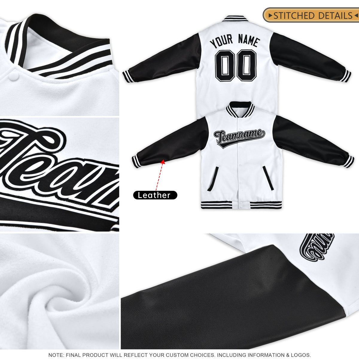 Custom Navy Orange White Raglan Sleeves Varsity Full-Snap Leather Sleeves Letterman Jacket| KXKSHOP
