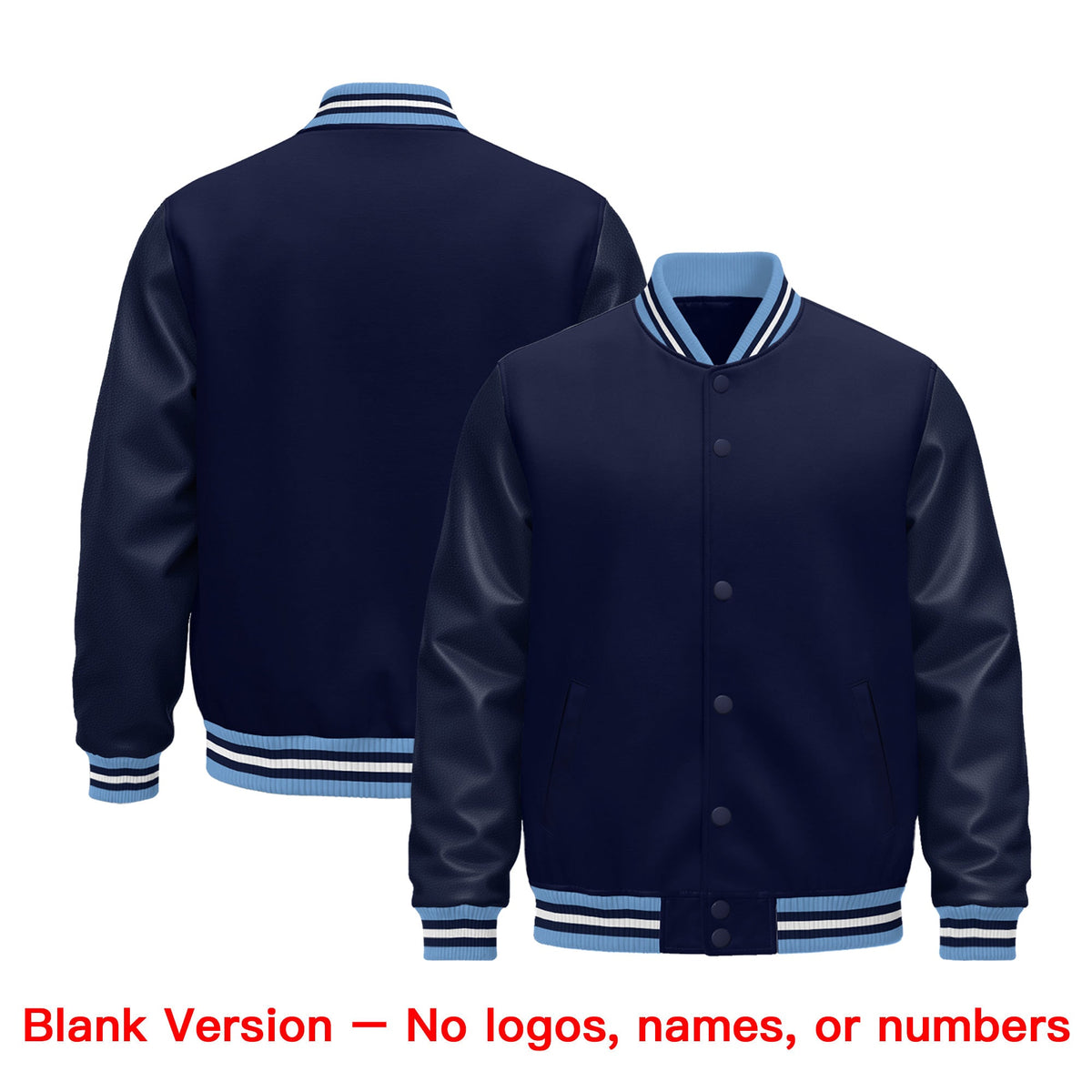 Custom Navy White Light Blue Classic Style Leather Sleeves Wrinkle-Resistant Jacket| KXKSHOP