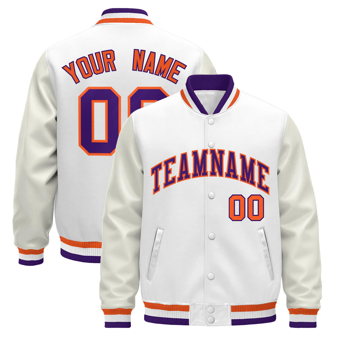 Custom White Purple Orange Classic Style Leather Sleeves Wrinkle-Resistant Jacket| KXKSHOP