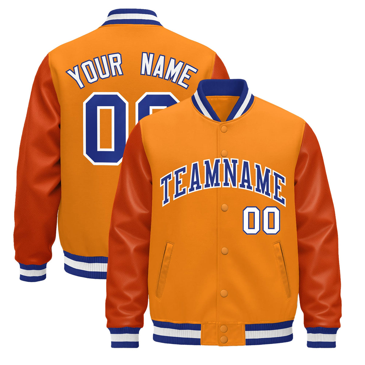 Custom Orange Royal Blue White Classic Style Leather Sleeves Wrinkle-Resistant Jacket| KXKSHOP